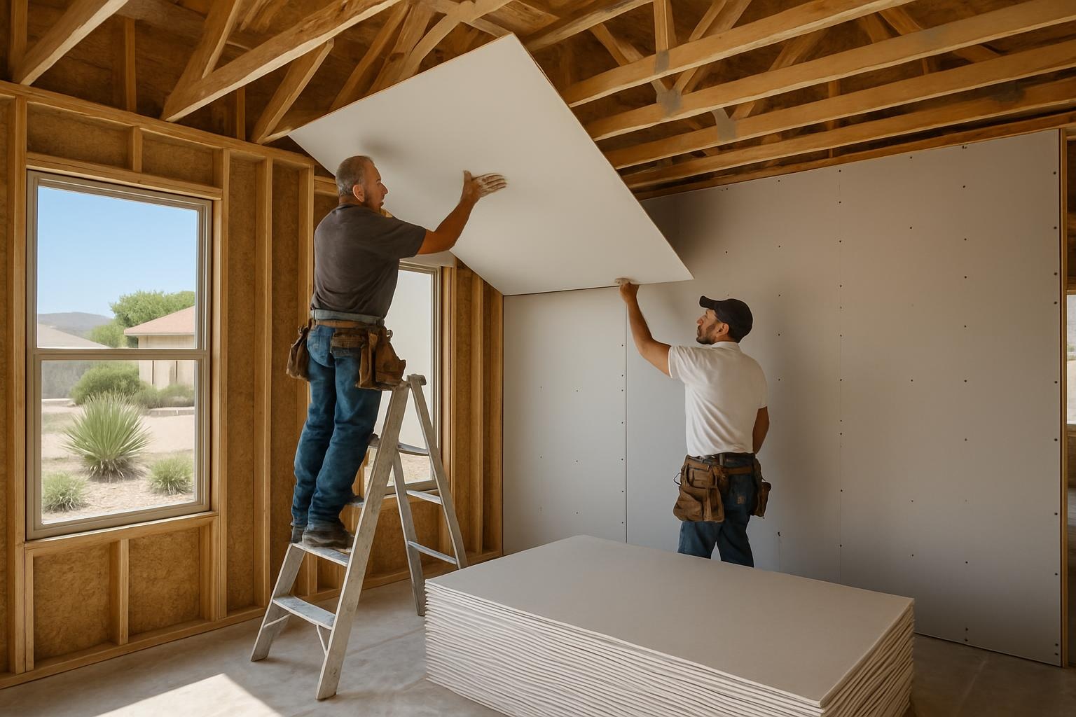 Professional drywall installation in progress inside a home in El Paso with new walls being hung and finished