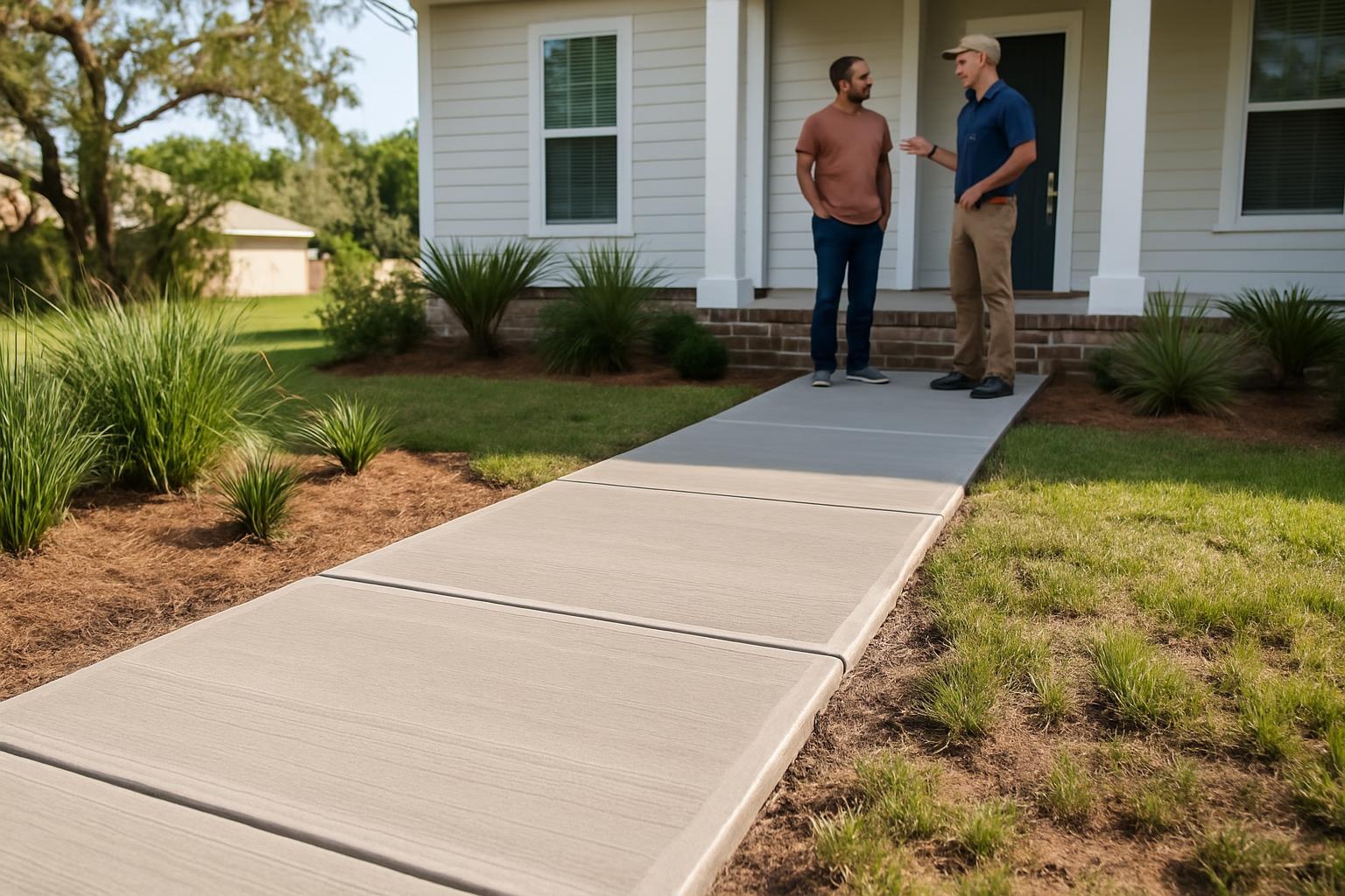Concrete sidewalk in Biloxi, MS with safe, well-drained concrete walkway installed by a local concrete contractor