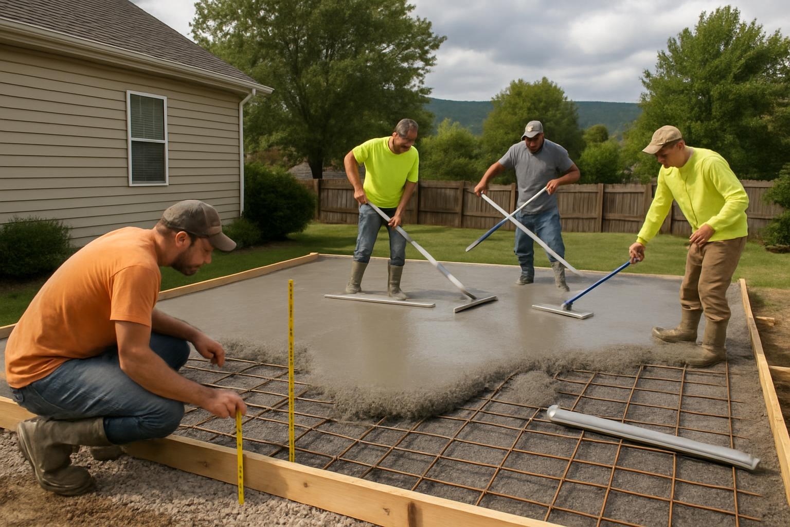 Concrete contractor installing a reinforced concrete slab in Chattanooga TN
