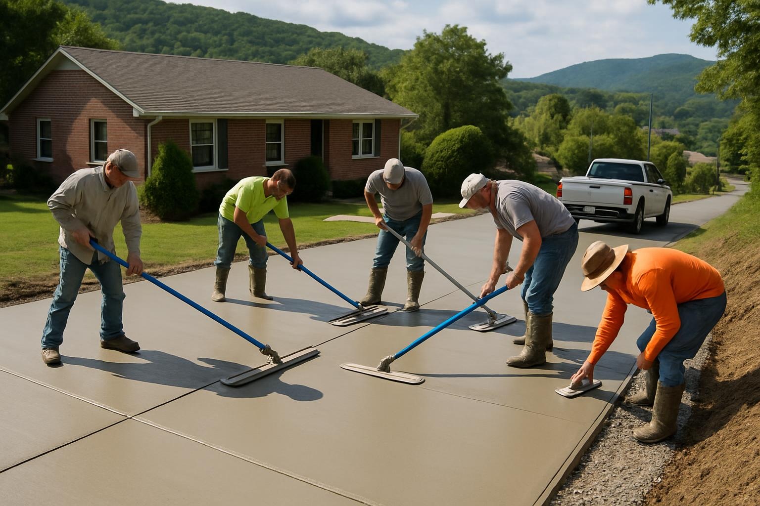 Concrete contractor installing a new concrete driveway in Chattanooga TN