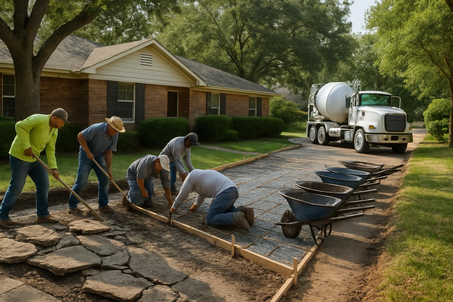 Concrete contractor replacing a residential concrete driveway in Tyler, TX