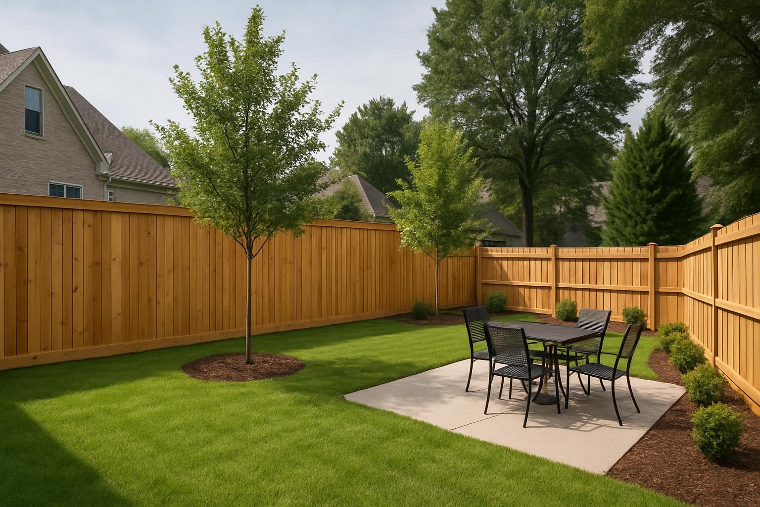 New wood and vinyl fence installation in a Germantown TN backyard by Germantown Fence Company