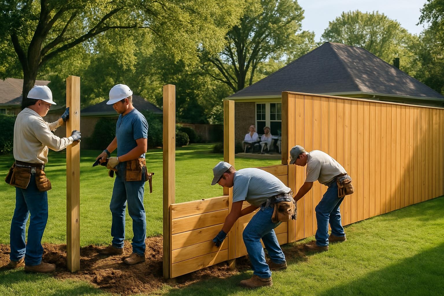 Backyard fence installation at a home in Germantown TN with a new wood privacy fence