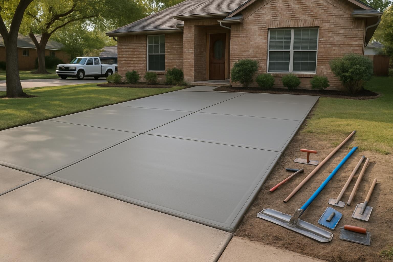 New concrete driveway installed by a concrete contractor in Arlington, TX
