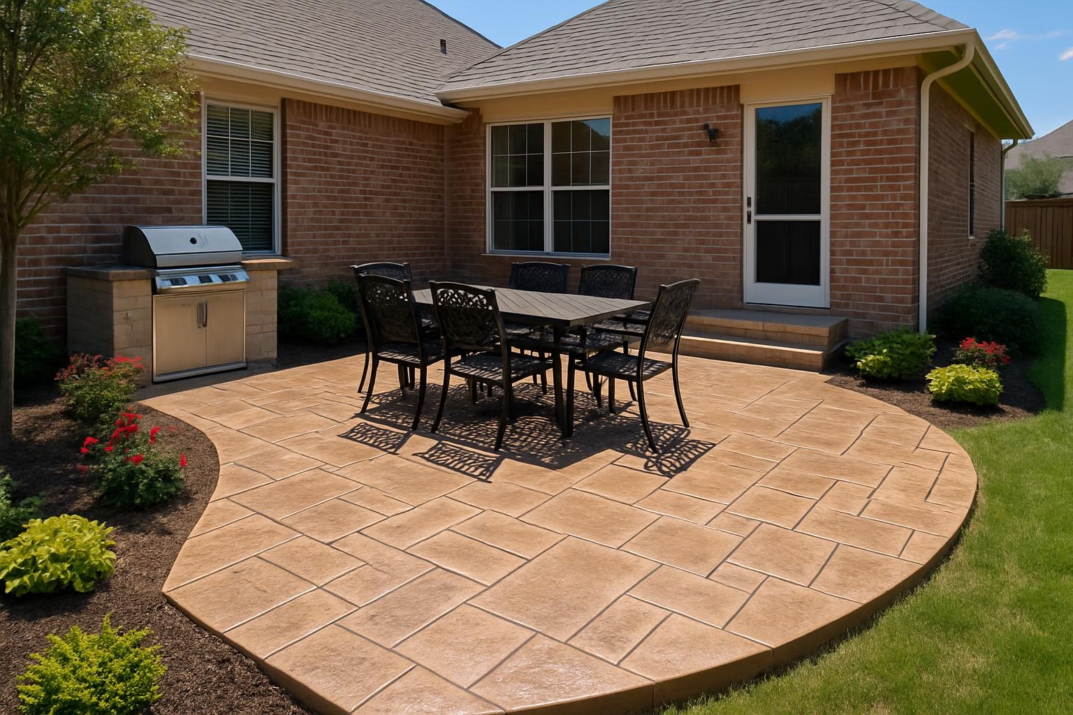 Stamped concrete patio installed by a concrete contractor in Frisco, TX