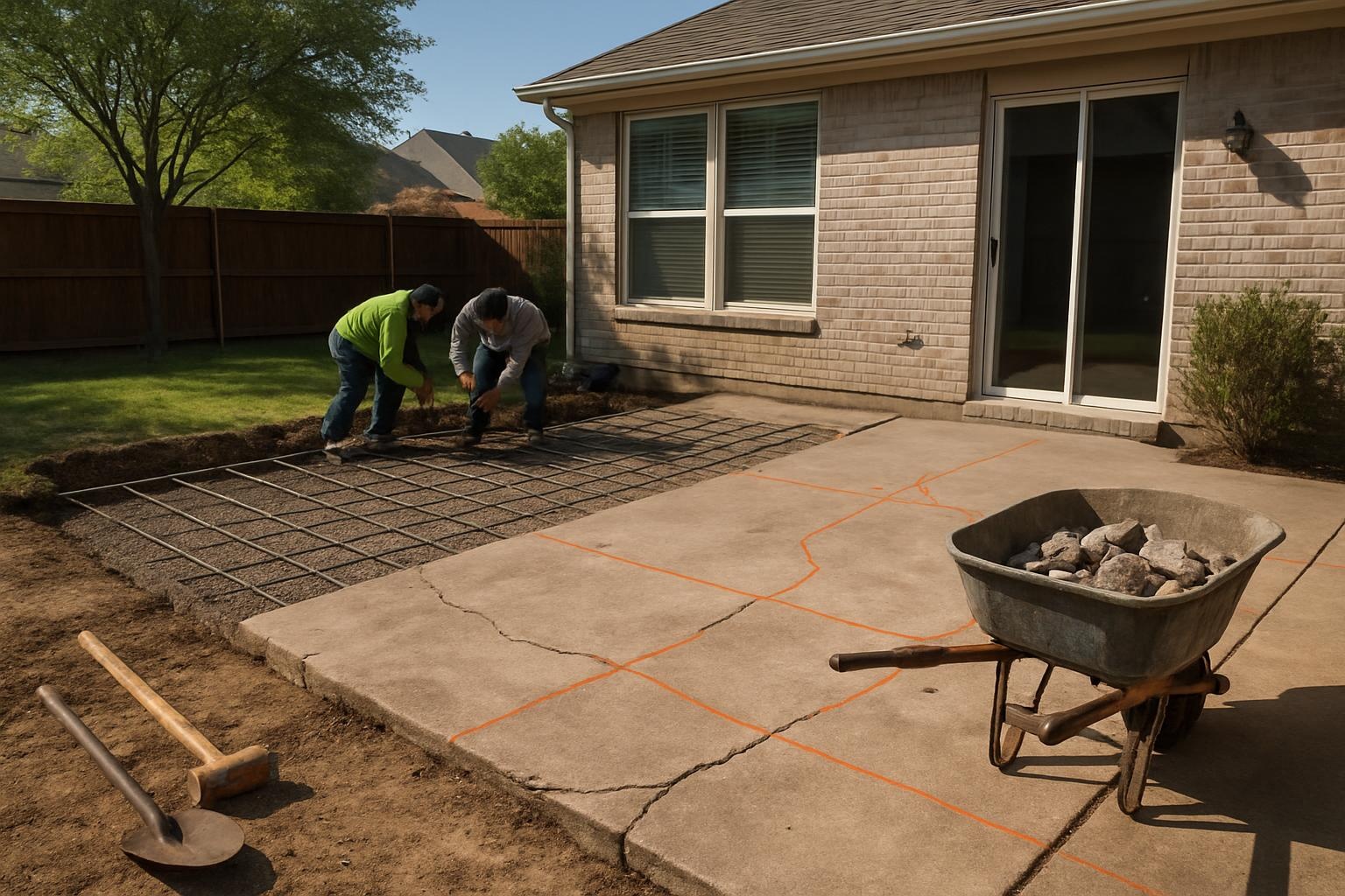 Concrete contractor repairing and replacing a damaged concrete slab in Frisco, TX