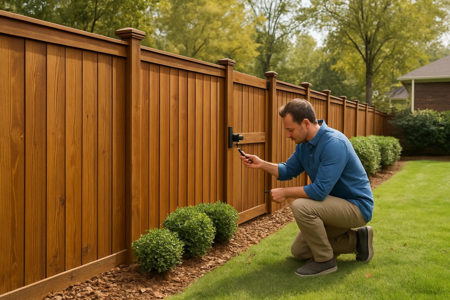 Well-maintained backyard fence installation in Alpharetta, GA with seasonal upkeep