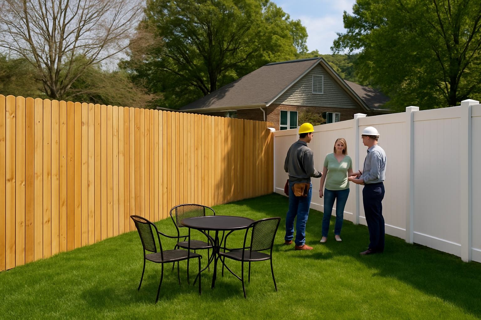 Wood and vinyl backyard fence installation in Alpharetta, GA by Legendary Fence Company Alpharetta