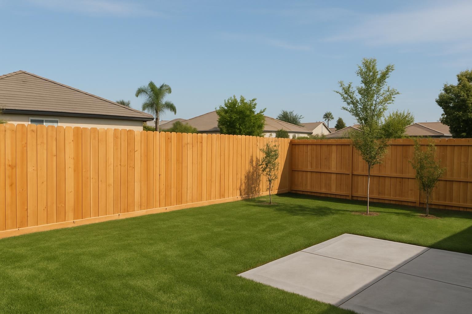 Newly installed wood privacy fence in Bakersfield CA by Legendary Fence Company Bakersfield