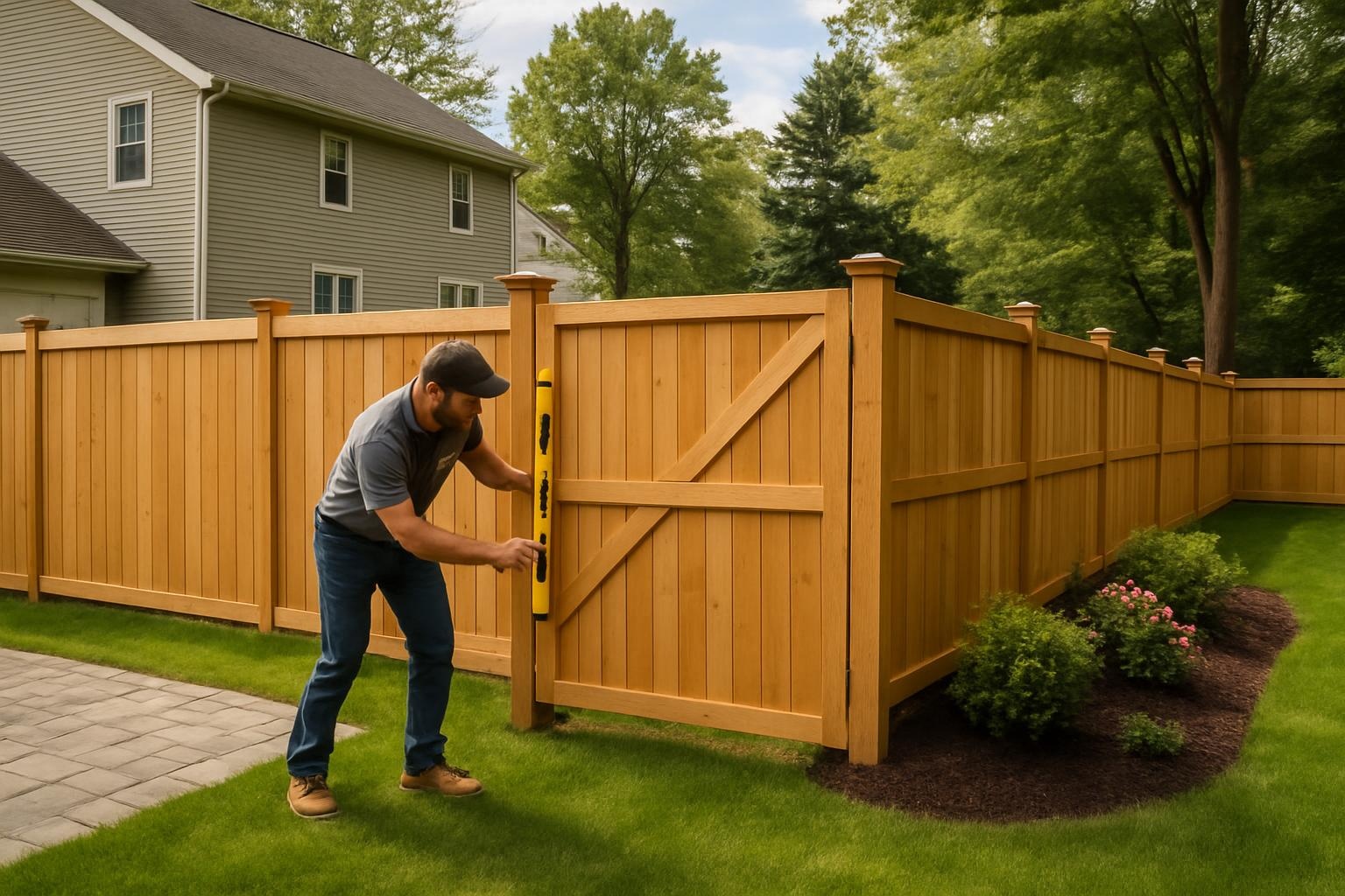 Backyard fence installation in Bethlehem PA with wood privacy fence design