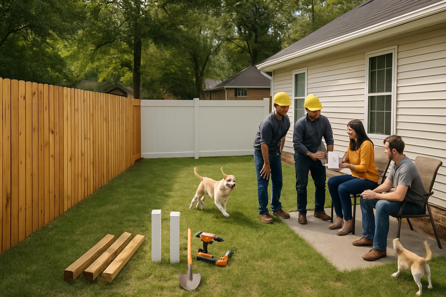 Wood and vinyl backyard fence installation in Fayetteville, NC