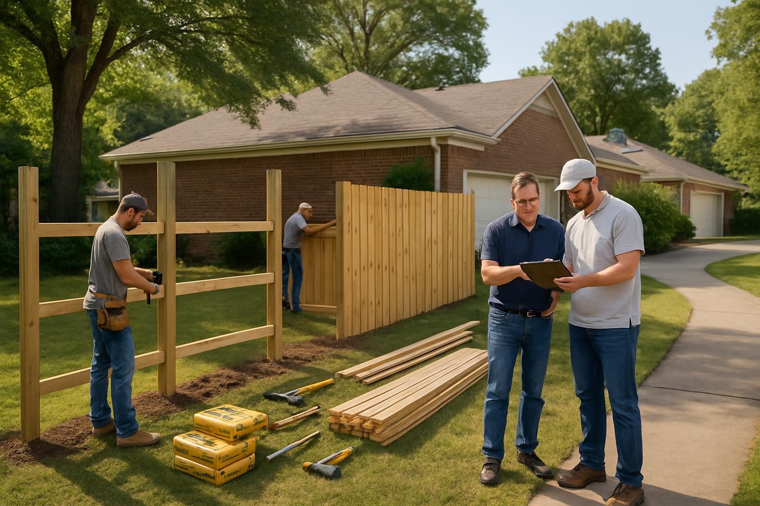 Crew completing fence installation in North Little Rock AR backyard