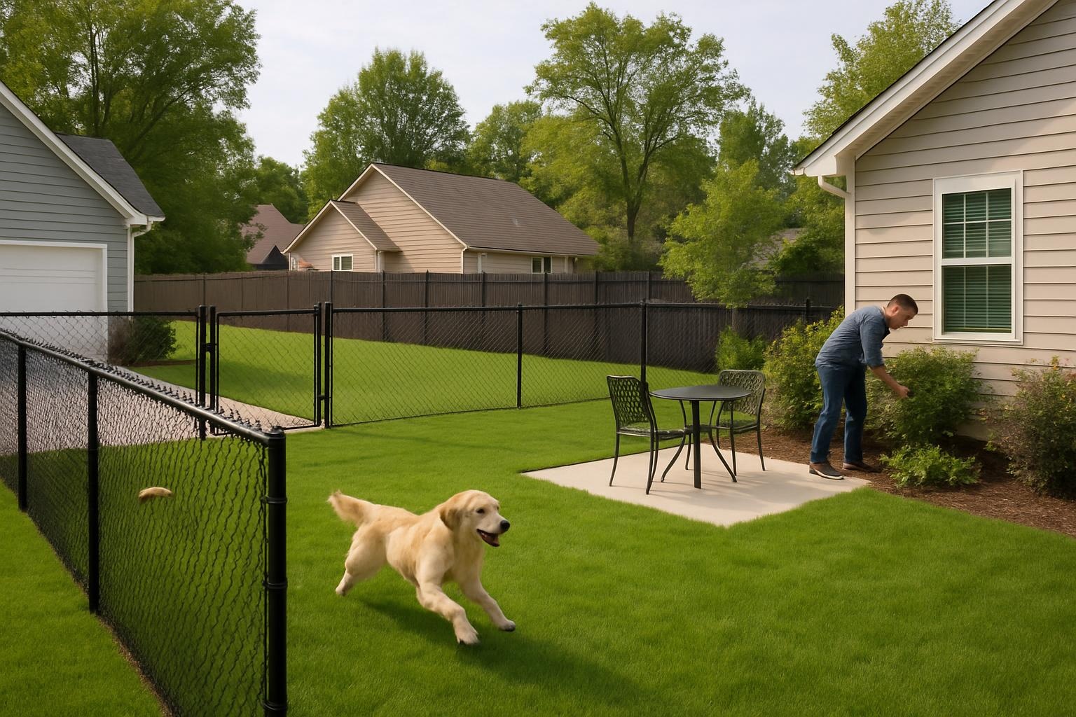 Residential chain link fence installation with privacy upgrades in Rock Hill SC