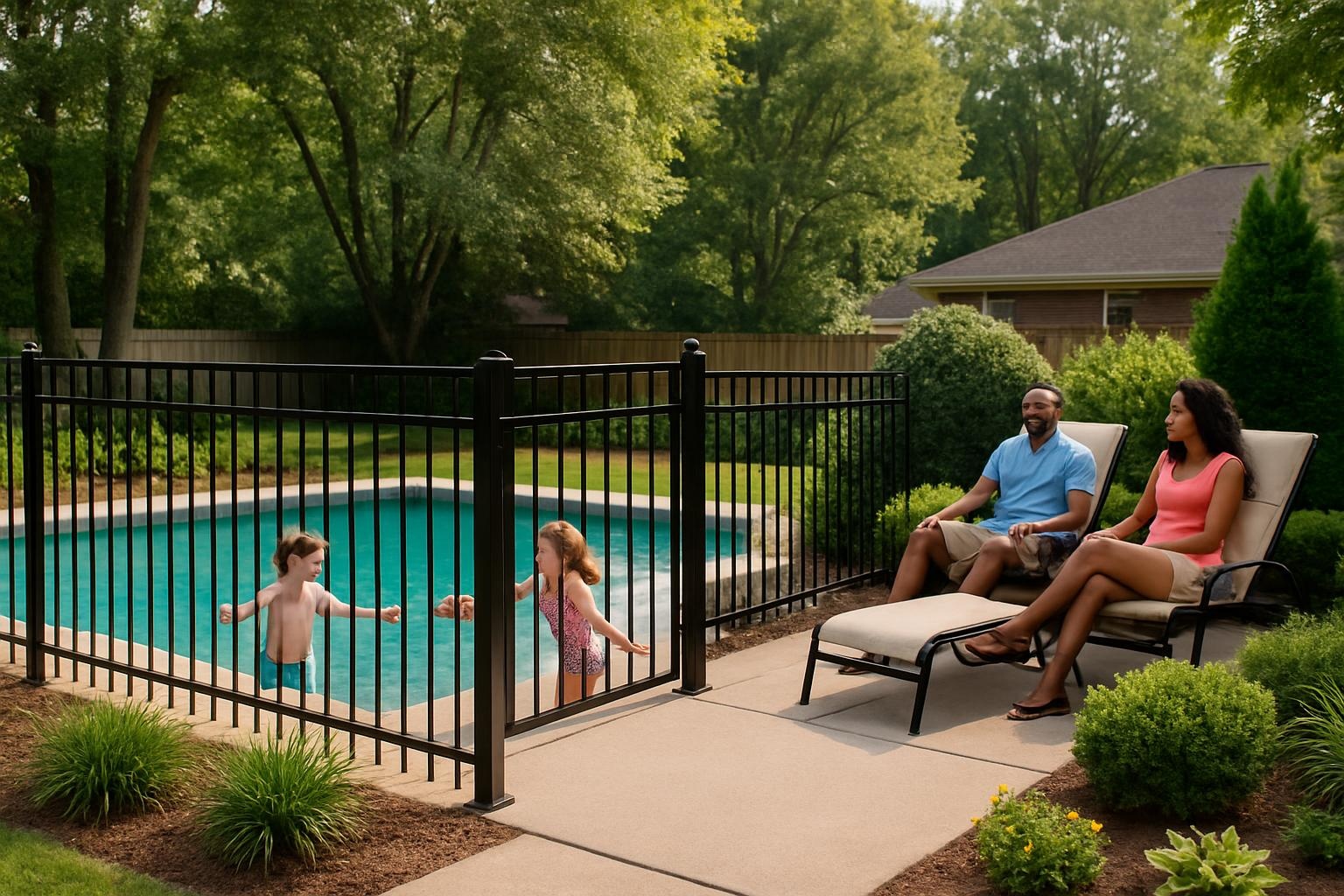 Aluminum pool fence installation in Rock Hill SC providing safe code-compliant barrier around a backyard pool