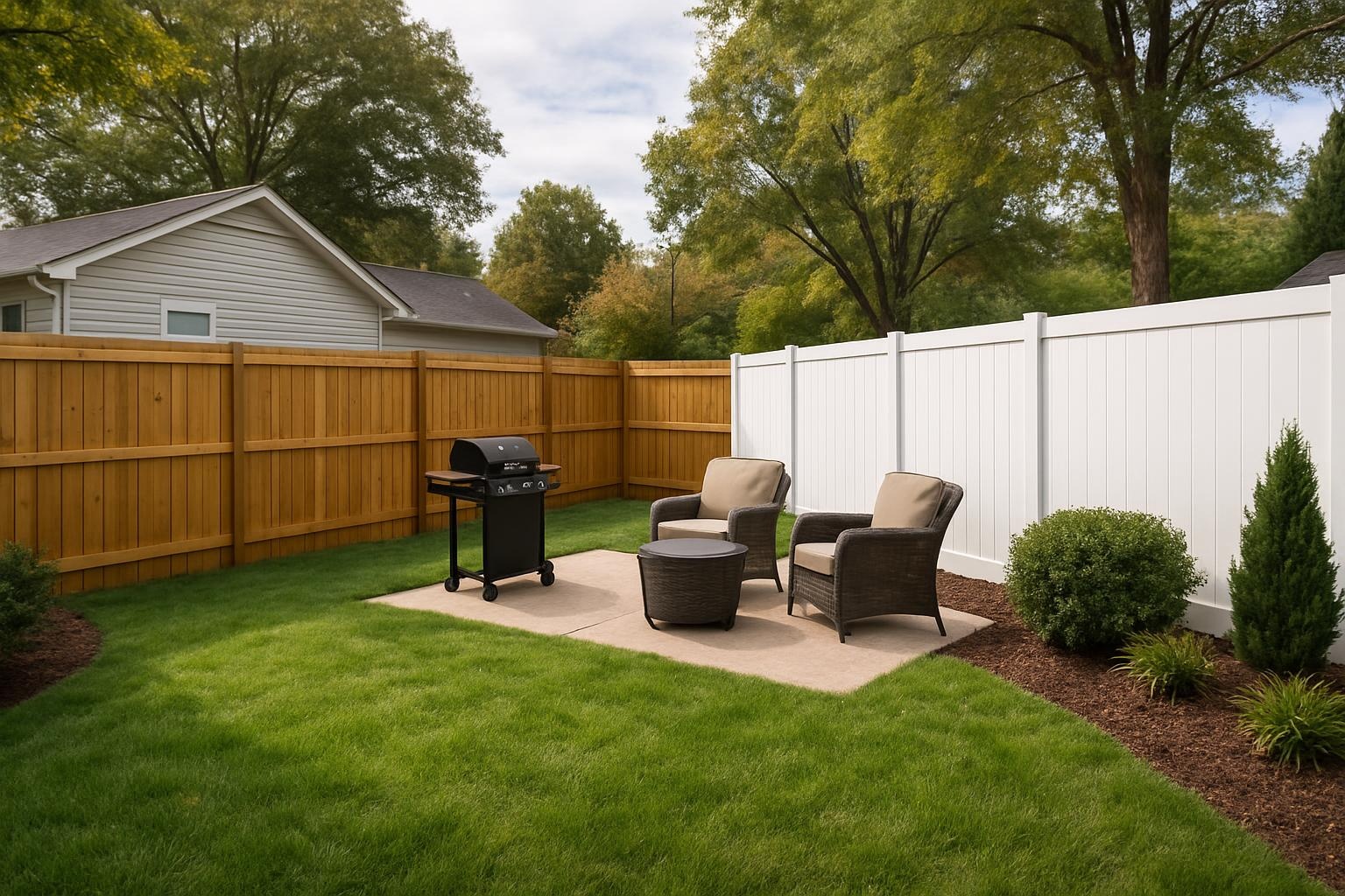 Vinyl and wood privacy fence installation in a Rock Hill SC backyard by Legendary Fence Company Rock Hill
