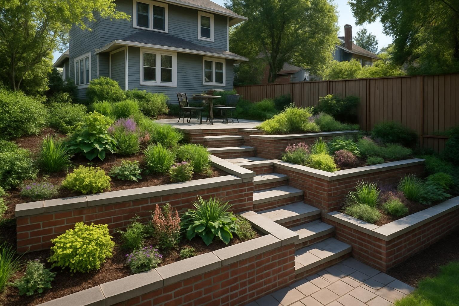 Brick retaining wall masonry project on a sloped yard in Seattle