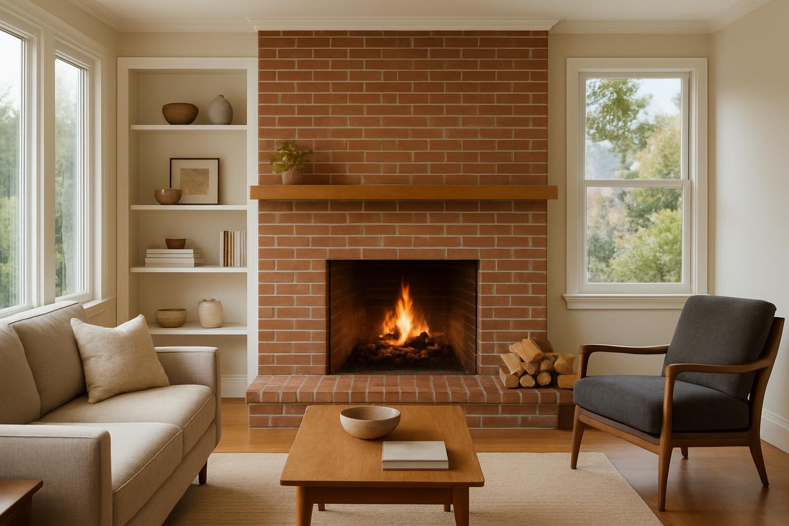 Updated brick fireplace masonry makeover in a Seattle living room