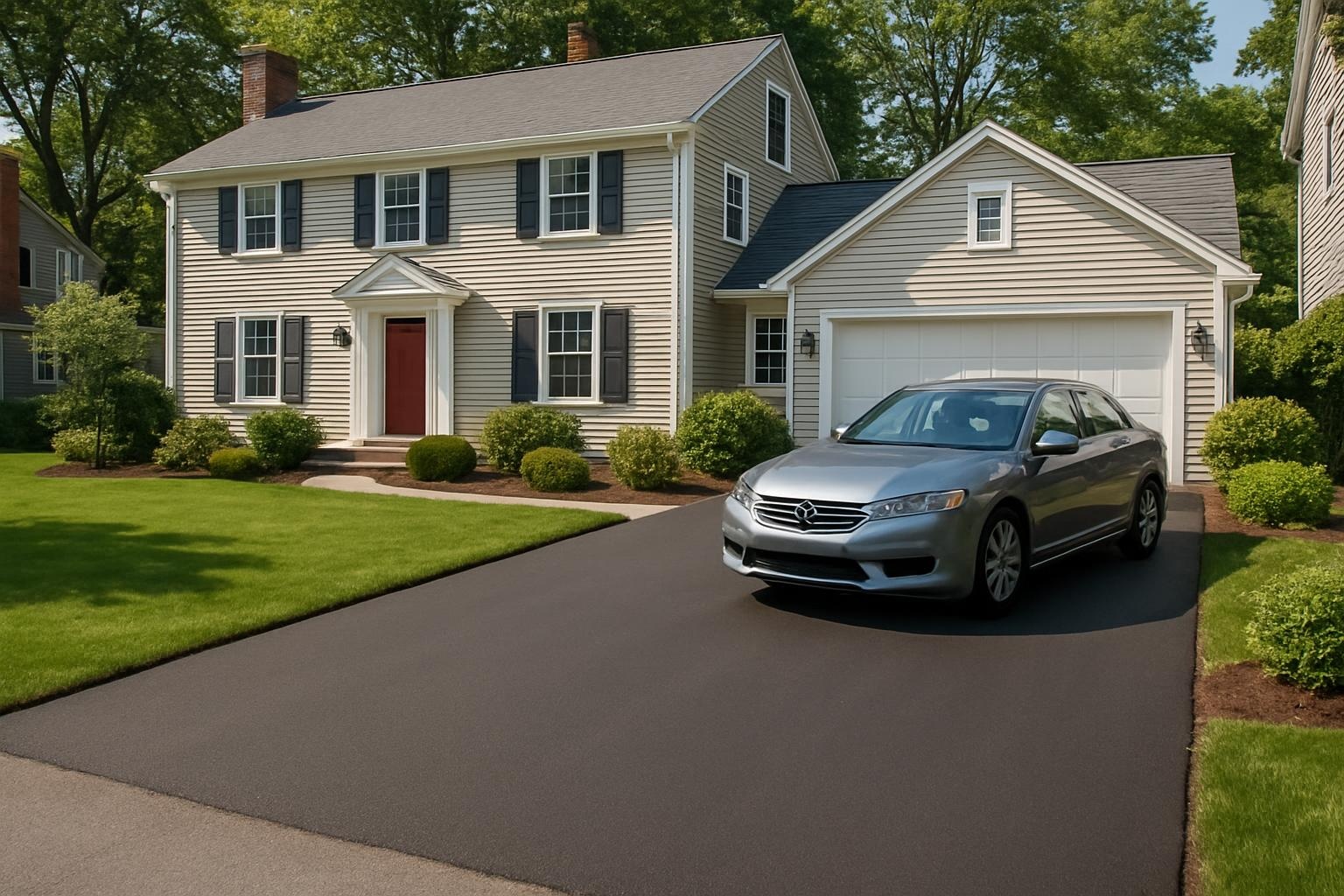 Freshly completed asphalt paving driveway by Precision Asphalt Boston in Boston MA