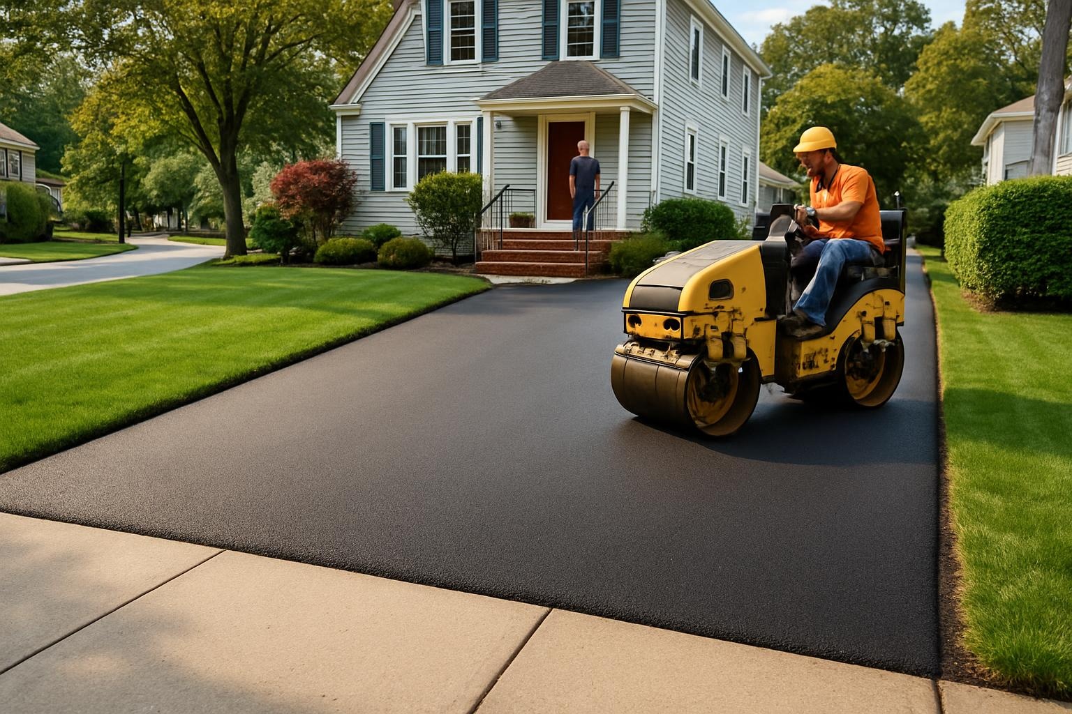 New asphalt driveway installation at a Boston MA home by Precision Asphalt Boston