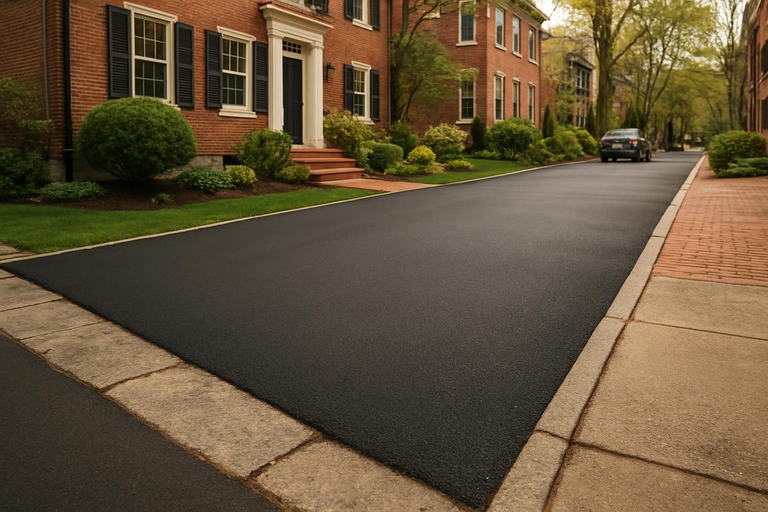 Freshly completed asphalt paving project by Precision Asphalt Boston on a residential driveway in Boston, MA