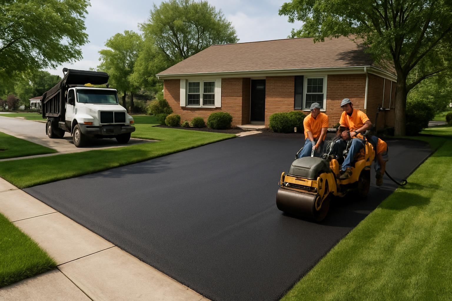 Freshly paved asphalt driveway by Precision Asphalt Columbus in Columbus, OH
