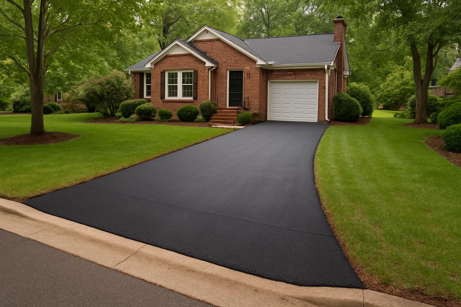 Freshly paved asphalt driveway installation at a home in Durham with smooth blacktop surface