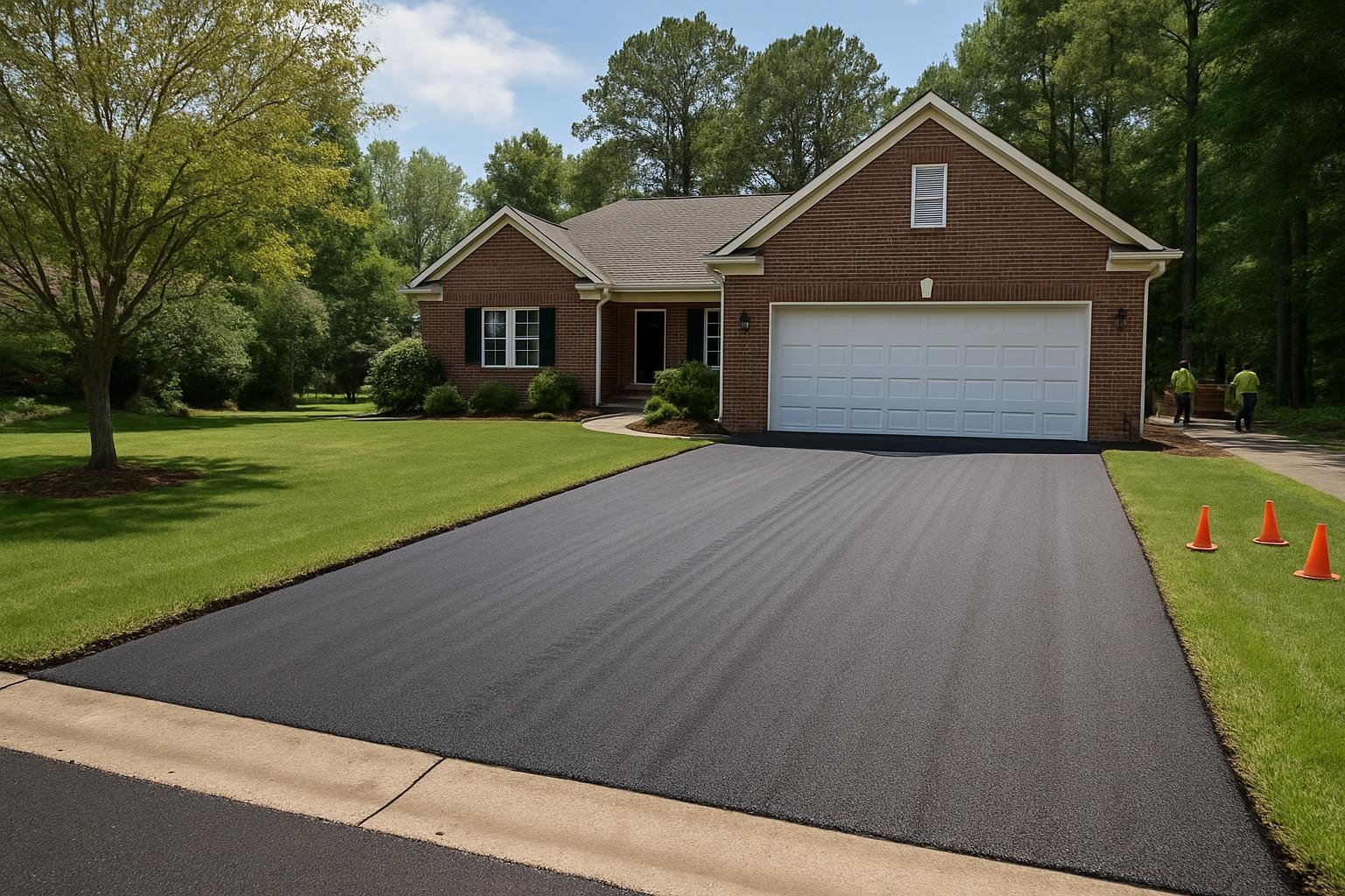 Freshly installed asphalt driveway in Durham NC by Precision Asphalt Durham