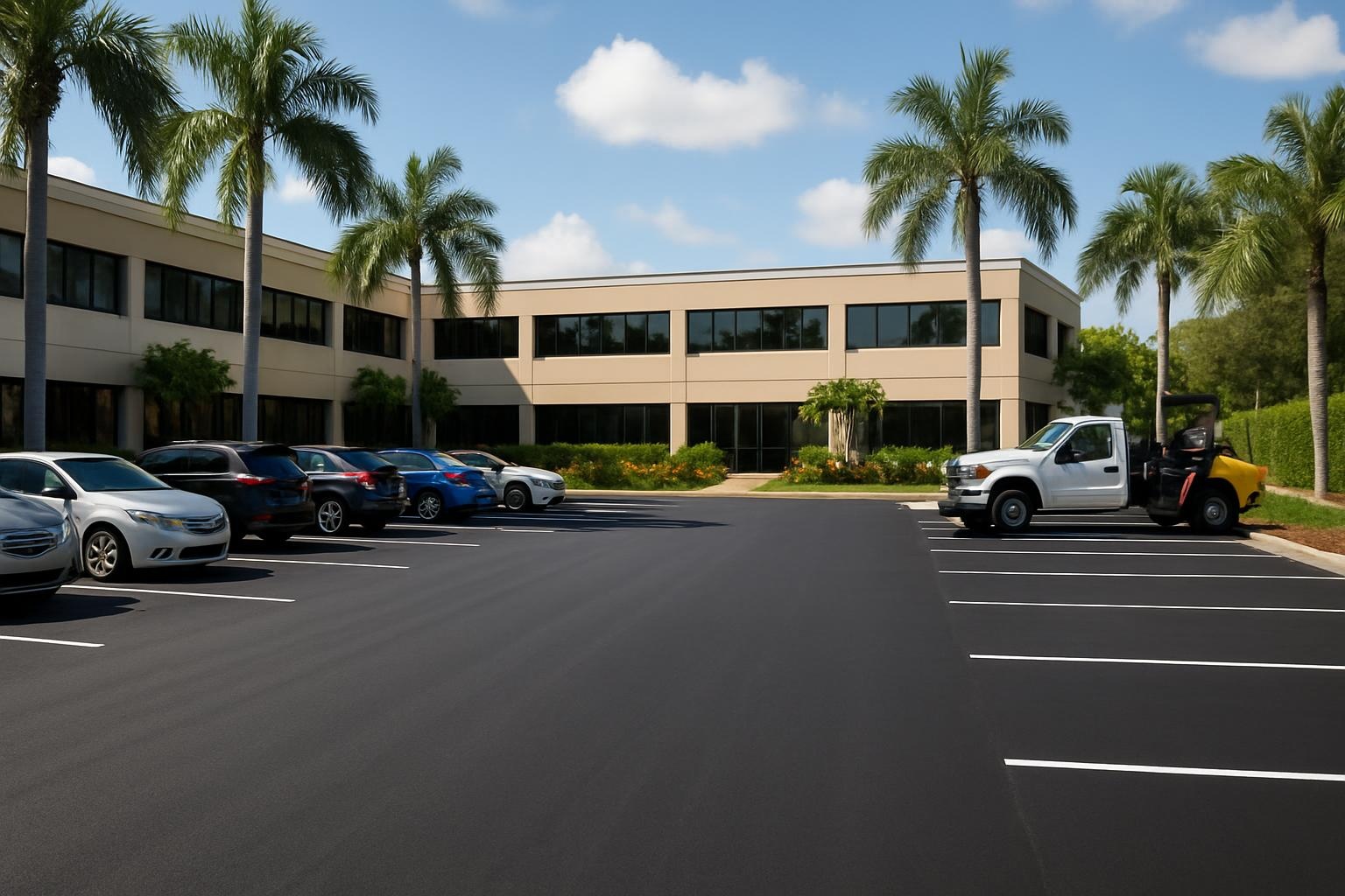Freshly completed asphalt paving at a coastal property in Fort Lauderdale