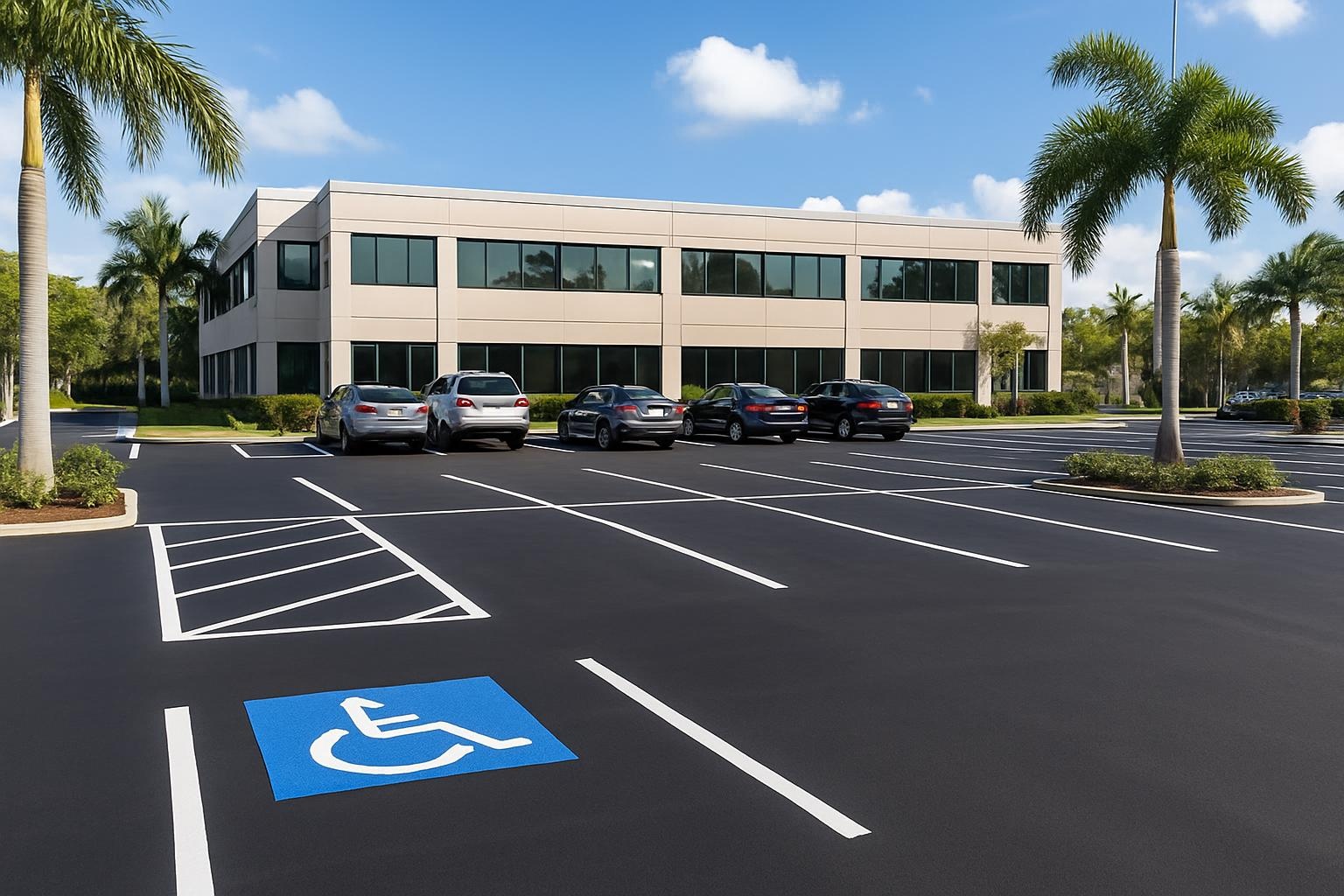 Freshly paved asphalt parking lot in Fort Lauderdale FL by Precision Asphalt Fort Lauderdale