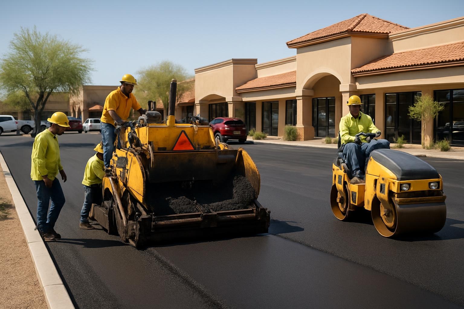 Freshly completed asphalt parking lot paving in Glendale AZ by Precision Asphalt Glendale