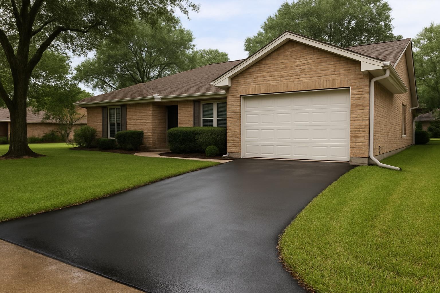 Asphalt driveway in Houston TX with proper drainage slope and no standing water