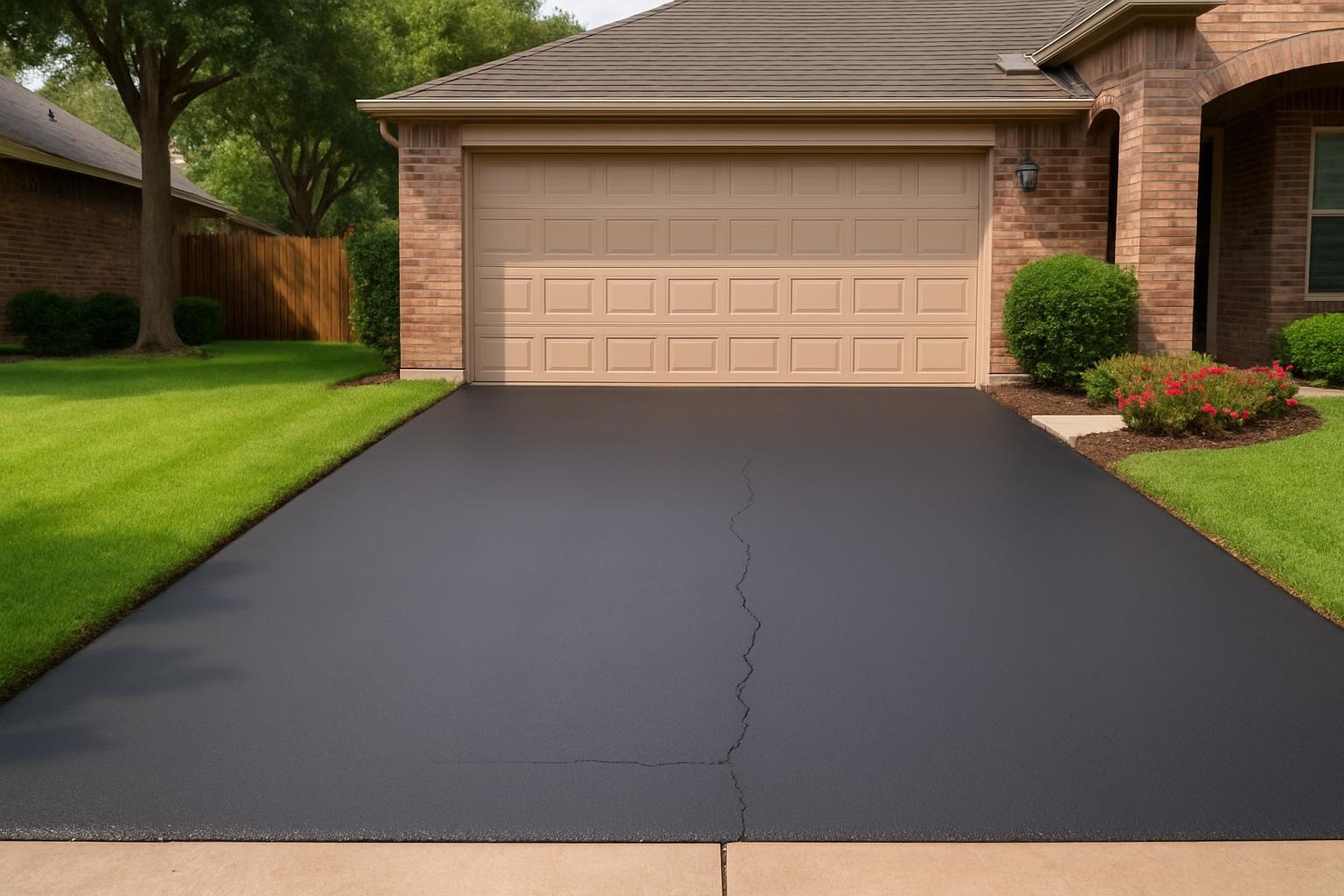 Well-maintained residential asphalt driveway in Houston TX with smooth blacktop surface