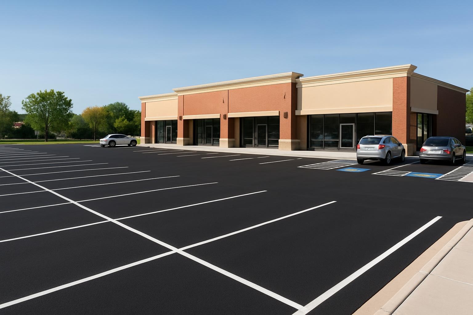 Freshly paved asphalt parking lot by Precision Asphalt Oklahoma City with smooth blacktop surface