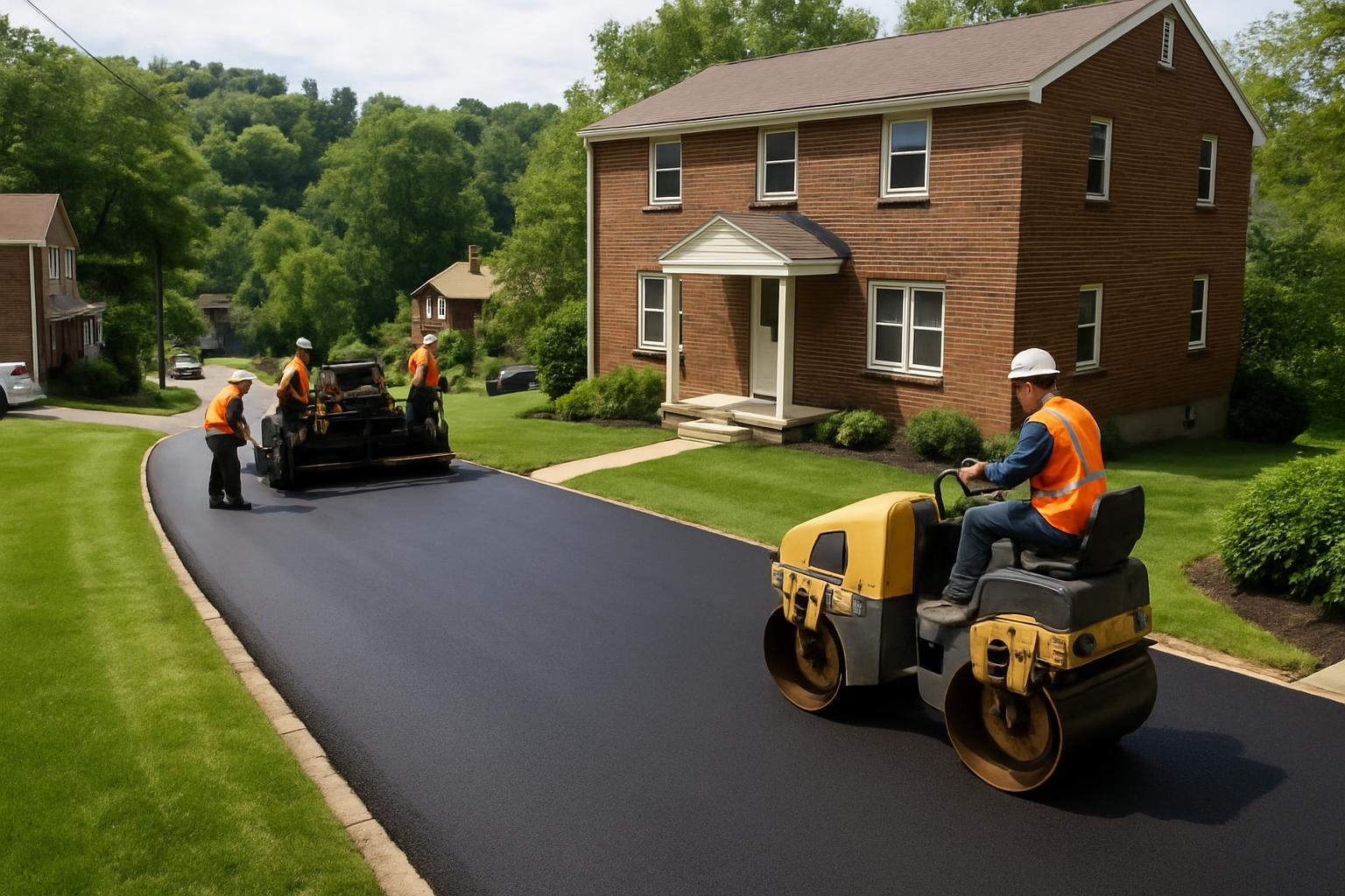 Freshly completed asphalt paving project in Pittsburgh with smooth blacktop surface and clean edges