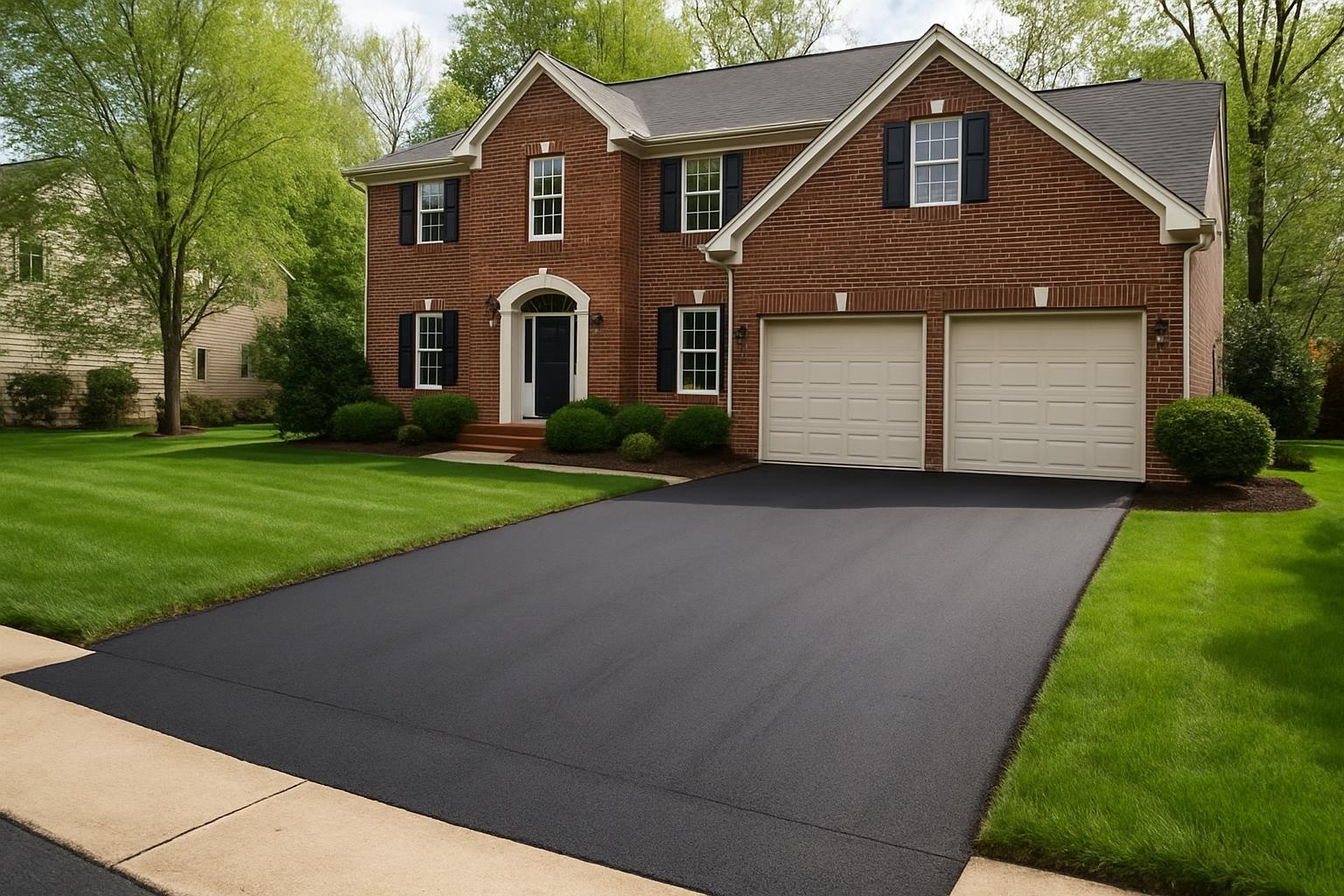 Freshly paved asphalt driveway in Richmond with smooth blacktop and clean edges