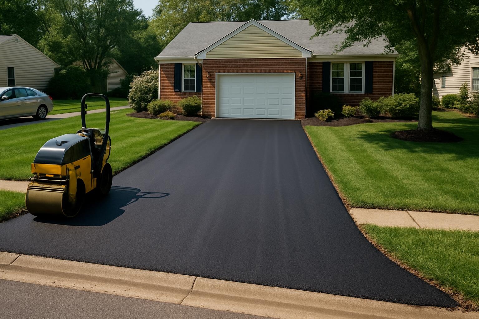 Freshly paved asphalt driveway in Richmond with a smooth blacktop finish by Precision Asphalt Richmond