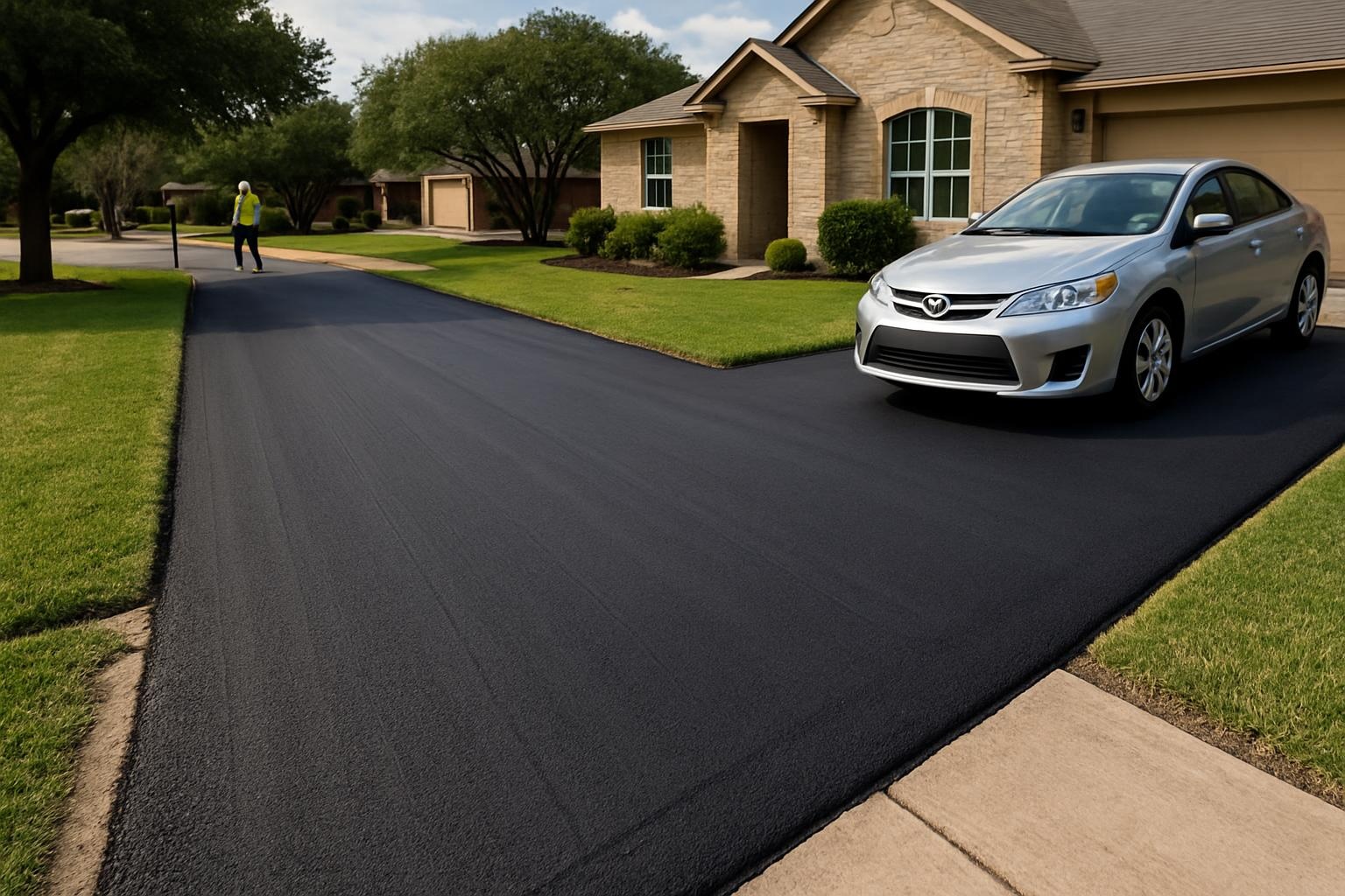 Fresh black asphalt paving driveway in front of a home by Precision Asphalt San Antonio