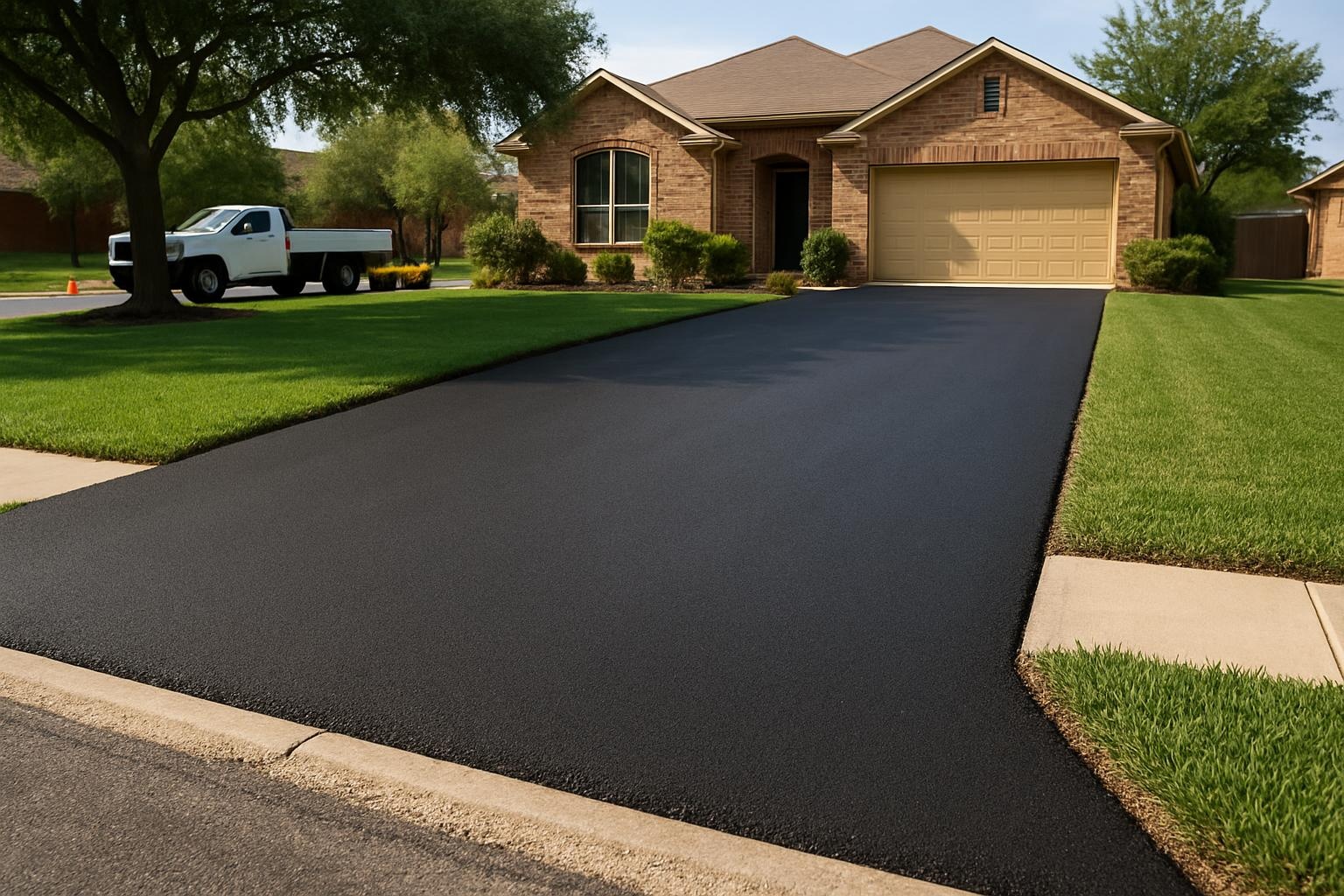 Freshly completed asphalt paving project in San Antonio with smooth blacktop surface