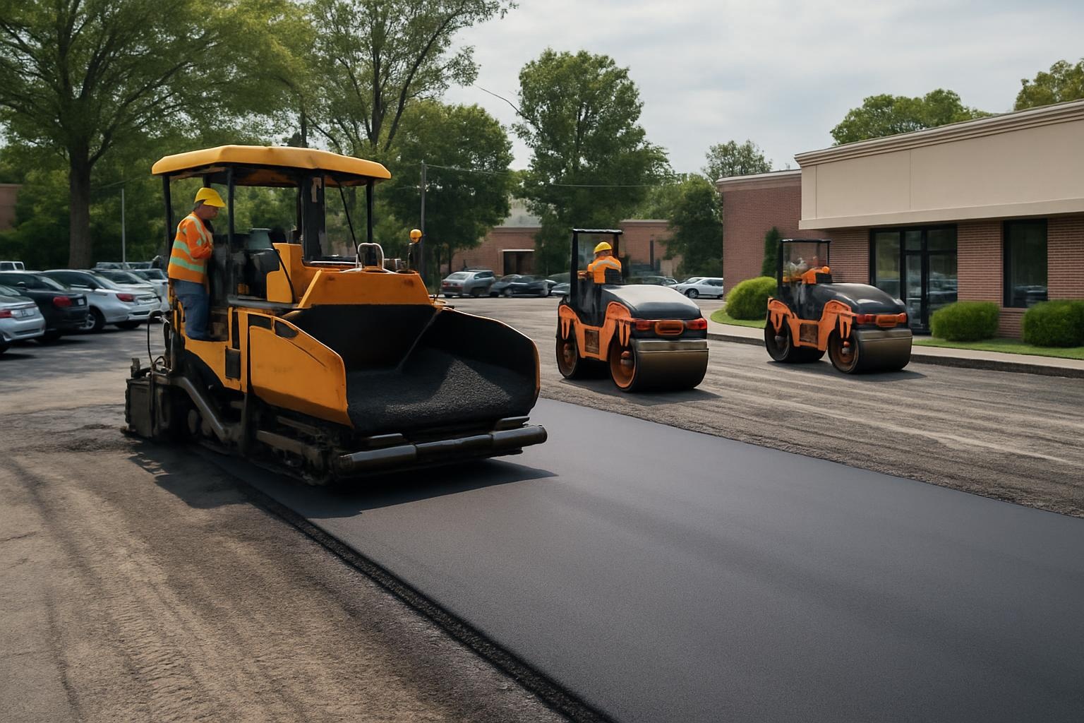 Contractor crew performing asphalt parking lot paving in Staten Island, NY