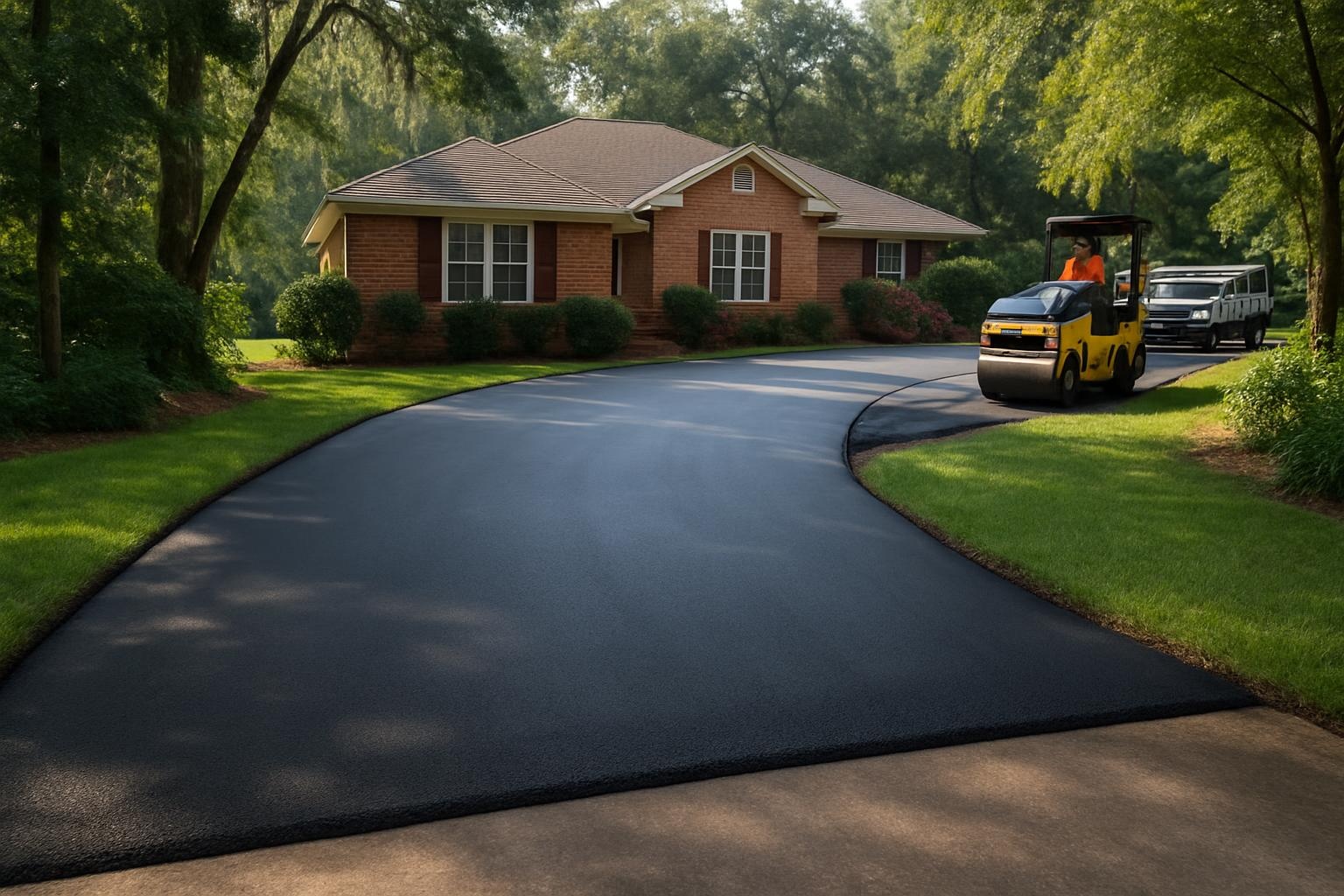 Freshly completed asphalt paving project by Precision Asphalt Tallahassee showing a smooth blacktop surface in Tallahassee