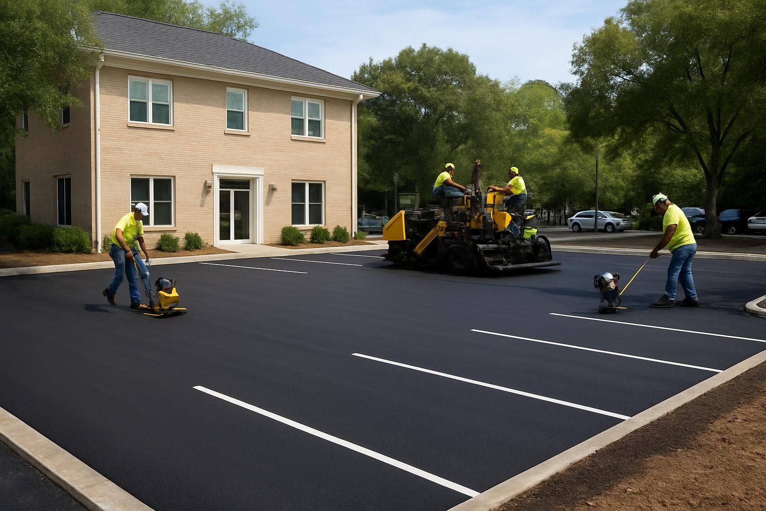 Freshly finished asphalt paving in Tallahassee FL at a commercial parking lot