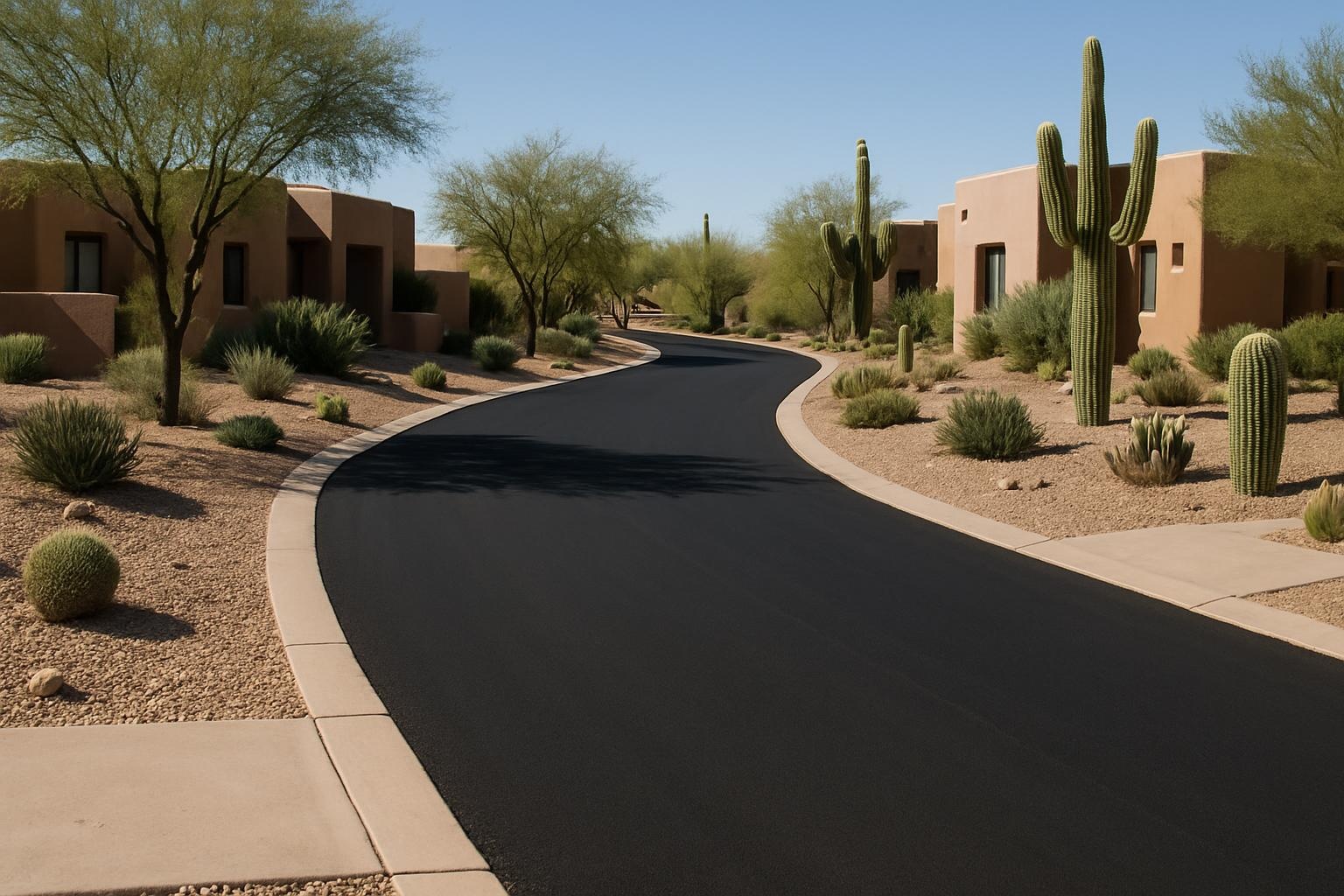Freshly paved asphalt private road by Precision Asphalt Tucson in Tucson, AZ