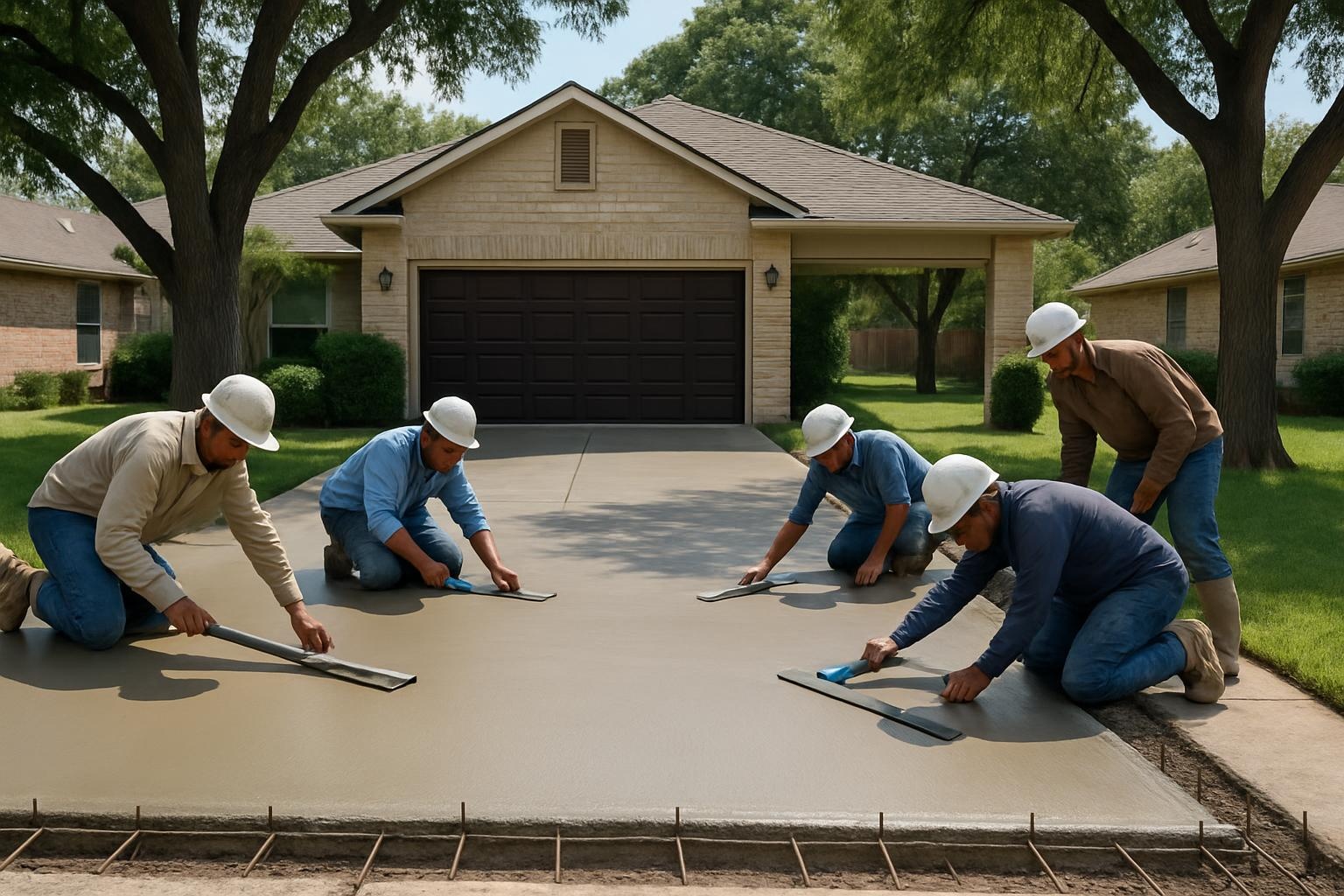 Concrete contractor installing a new residential concrete driveway in San Antonio