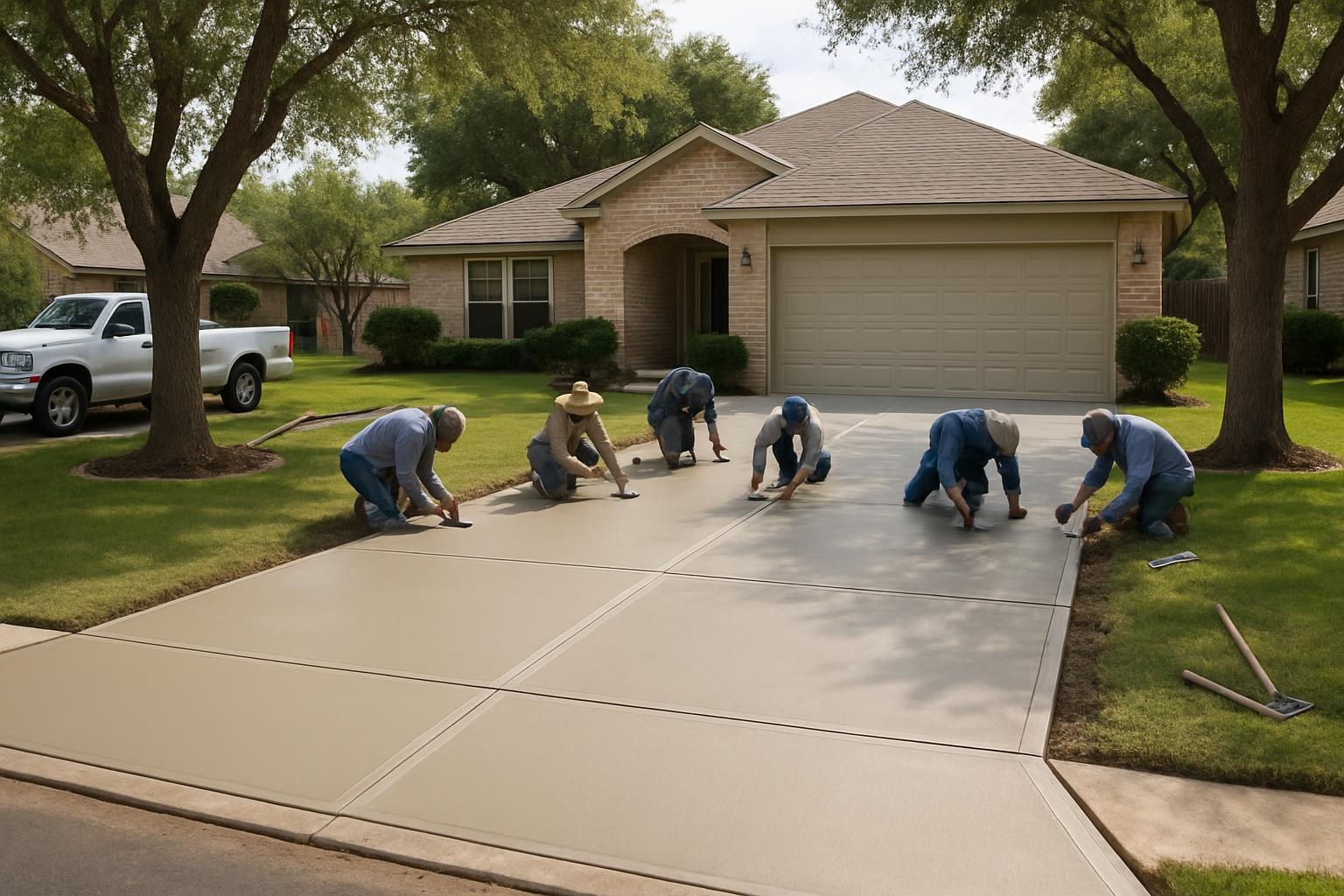 Newly poured concrete driveway by a concrete contractor in San Antonio