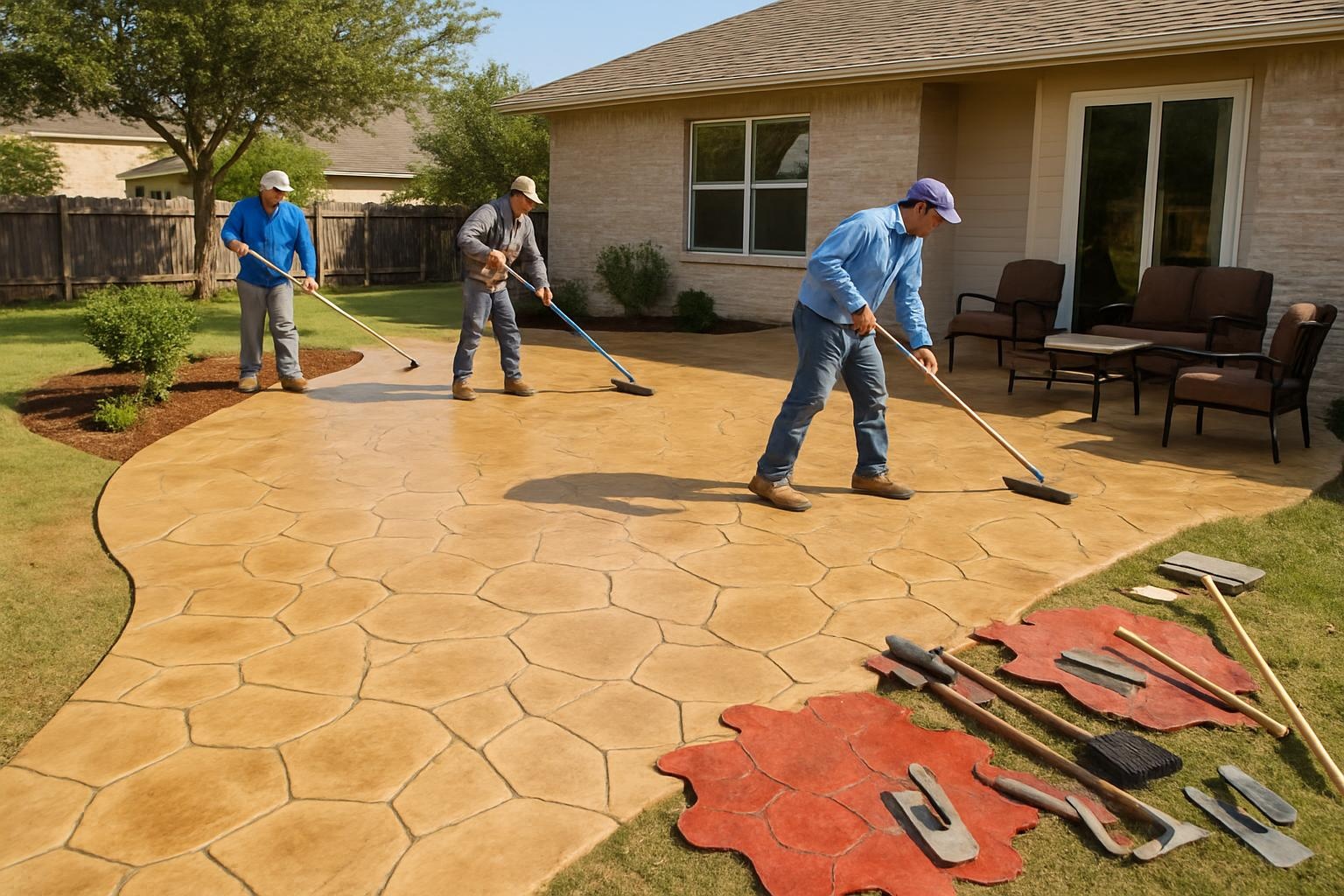 Stamped concrete patio installed by a concrete contractor in San Antonio, TX