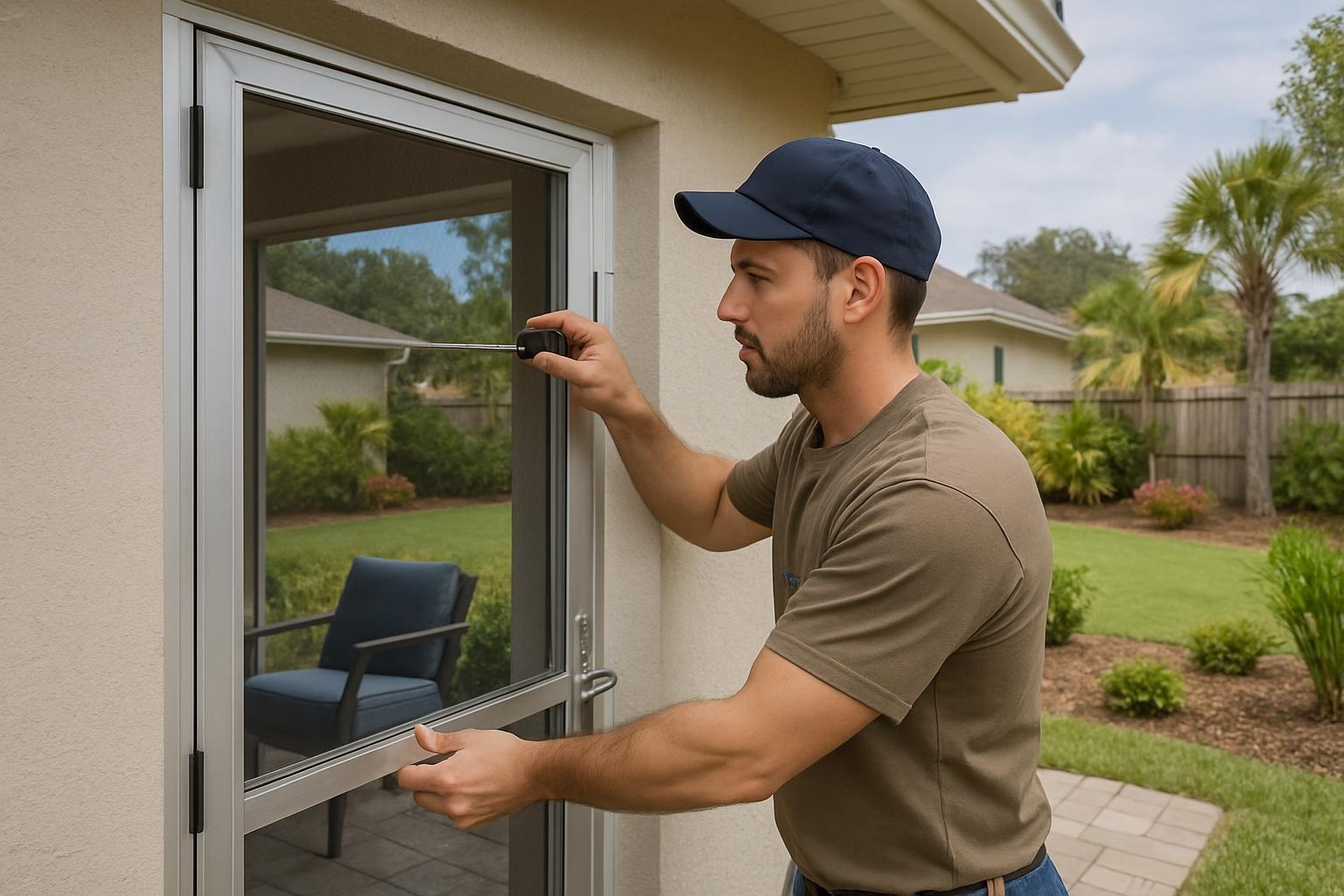 Screen door installation on a patio entry at a St Cloud FL home