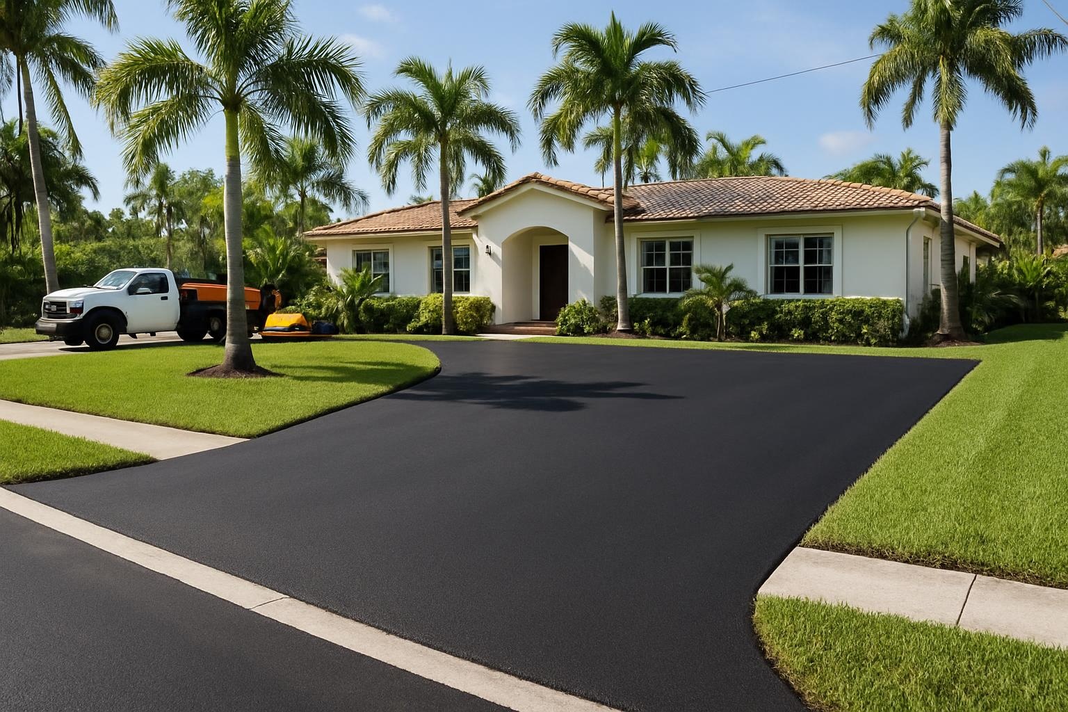 Freshly installed asphalt paving on a residential driveway in Miami, FL