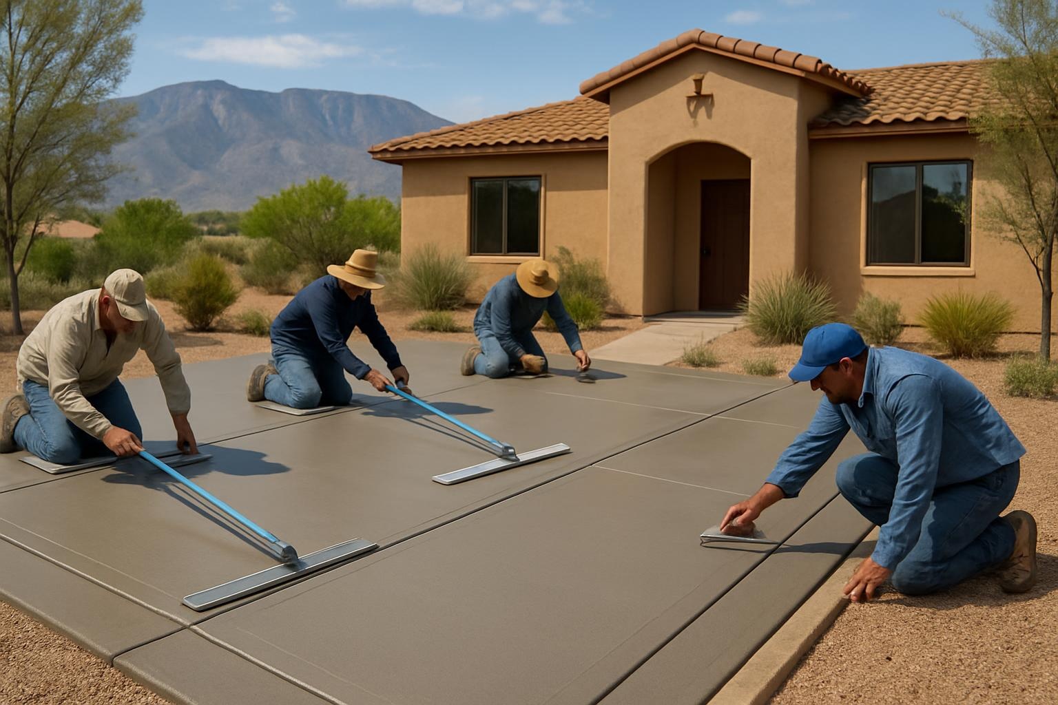 Freshly finished concrete driveway by a concrete contractor in Albuquerque