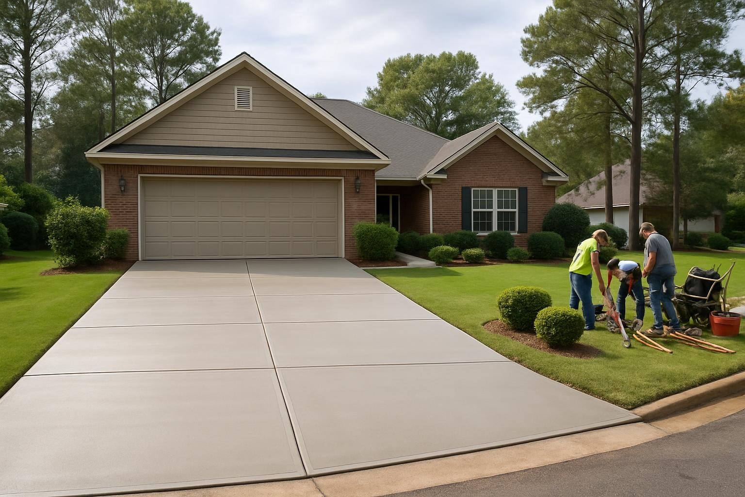 Newly finished concrete driveway by a concrete contractor in Augusta, GA