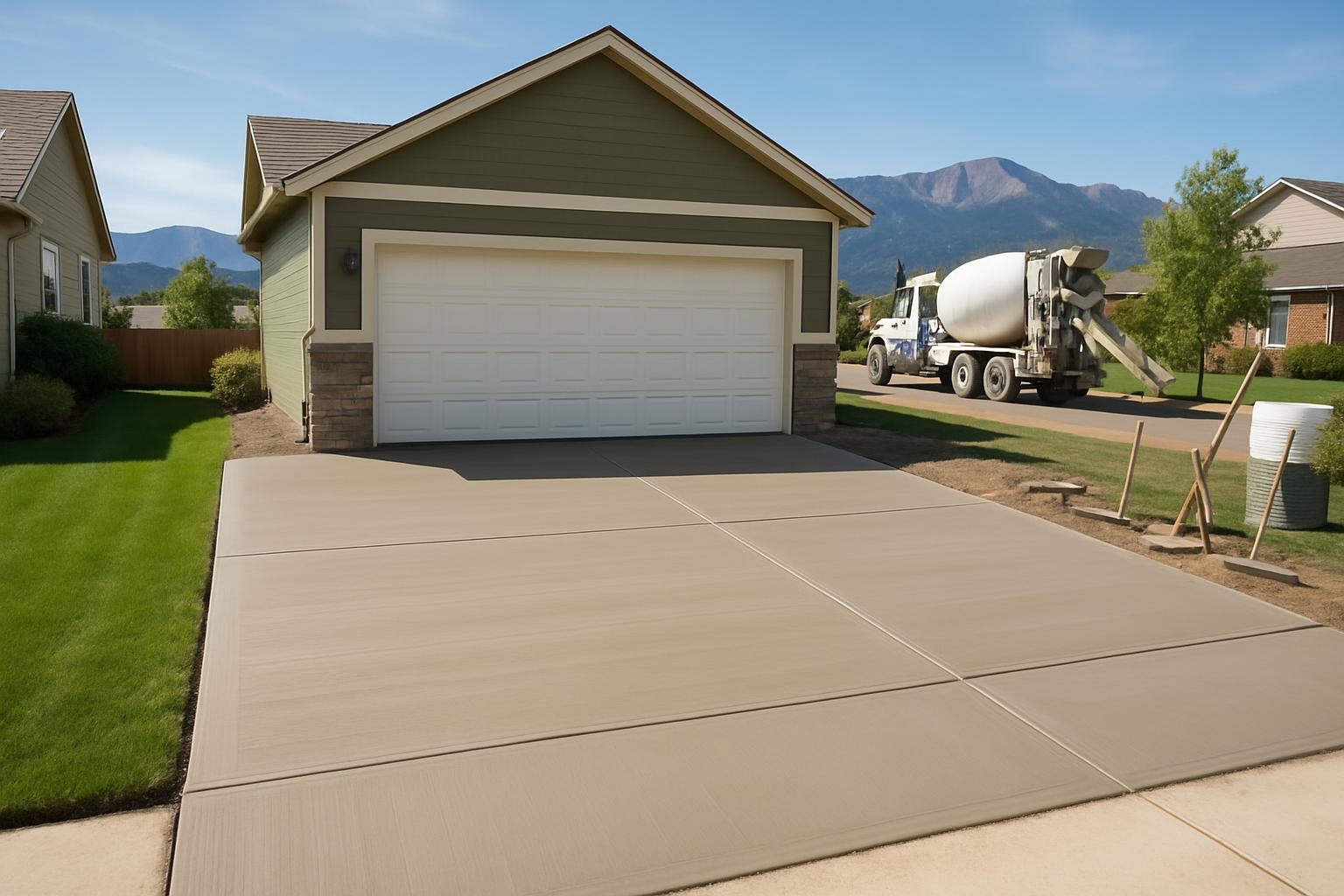Newly finished concrete driveway installed by a concrete contractor in Colorado Springs